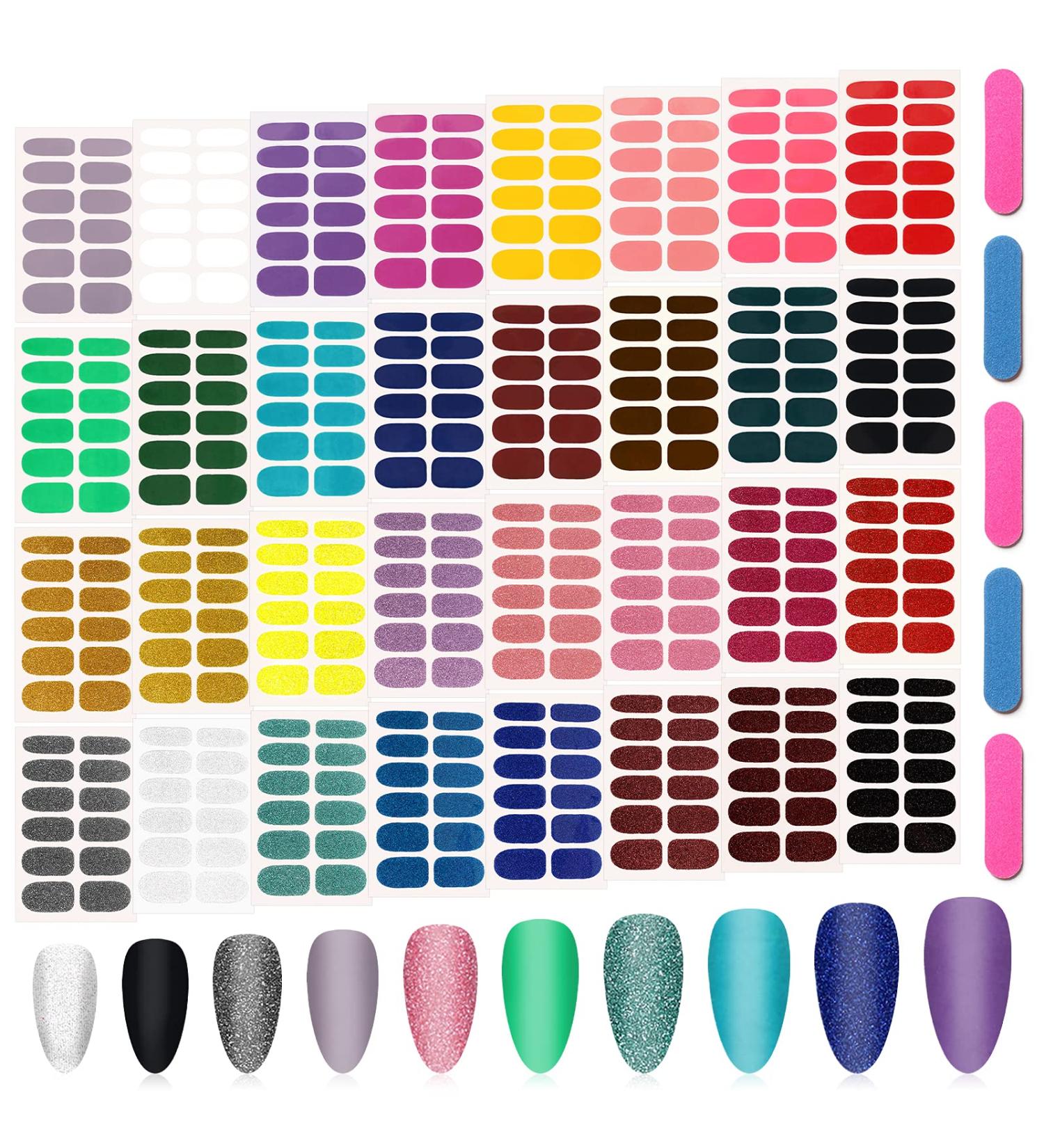 384 Pieces Full Wraps Nail Polish Stickers Kalolary 32 Sheets Solid Glitter Color Nail Wraps Self-Adhesive Nail Decals Stick on Nail Strips with 5 Nail Files for Women Girls DIY Nail Art Decoration Nail stickers - Buy Online on GoSupps.com