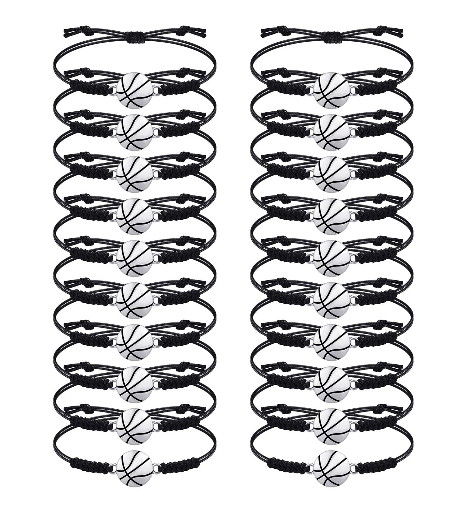 Adjustable Basketball Bracelets - Set of 20 Pieces for Men, Women, Teens - Black and Silver Cord Braided Bracelet with Charm - Ideal for Basketball Players - Buy Online on GoSupps.com