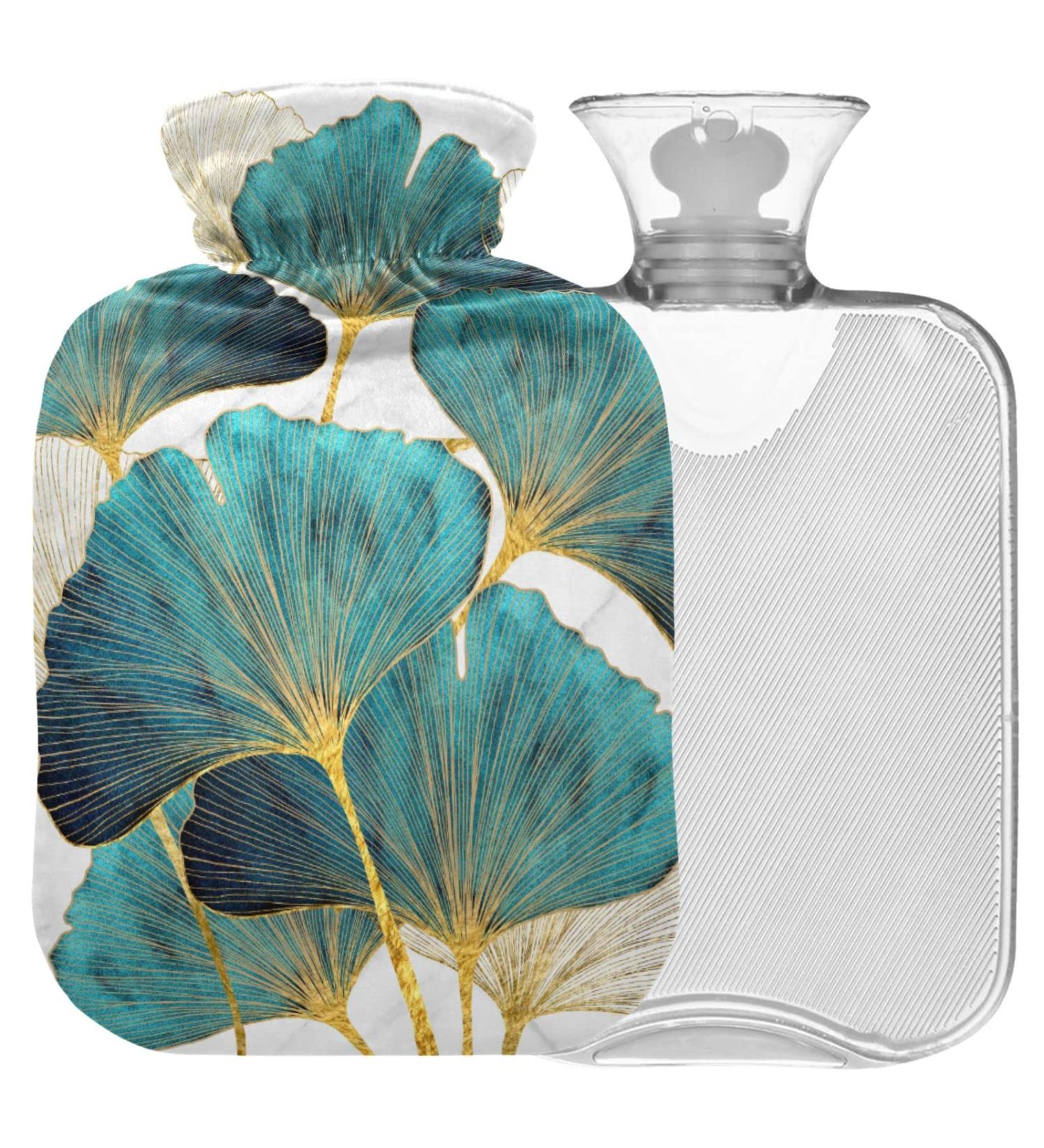 NAANLE Hot Water Bottle with Cover - Ginkgo Leaf Design | 1L Heat Bottle for Back Pain Relief & Cold Therapy | Hand & Foot Warmer - Buy Online on GoSupps.com