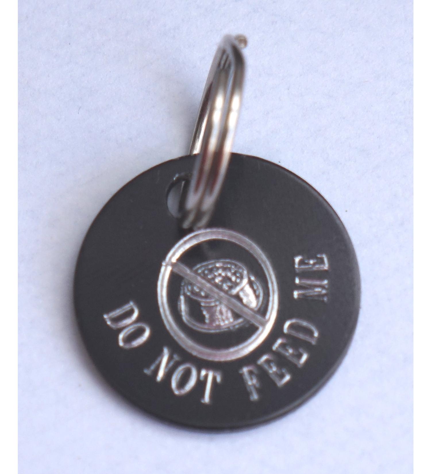 DO NOT Feed CAT Safety ID TAG Personalised ON Reverse with Your Choice of Text - Black with Food Bowl Motif