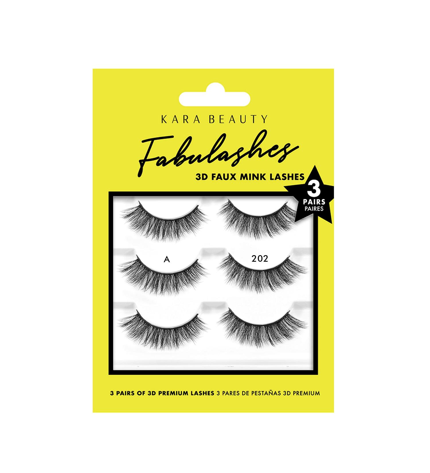KARA BEAUTY FABULASHES 3 IDENTICAL PAIRS Multi-pack 3D Faux Mink False Eyelashes - Style KA3202