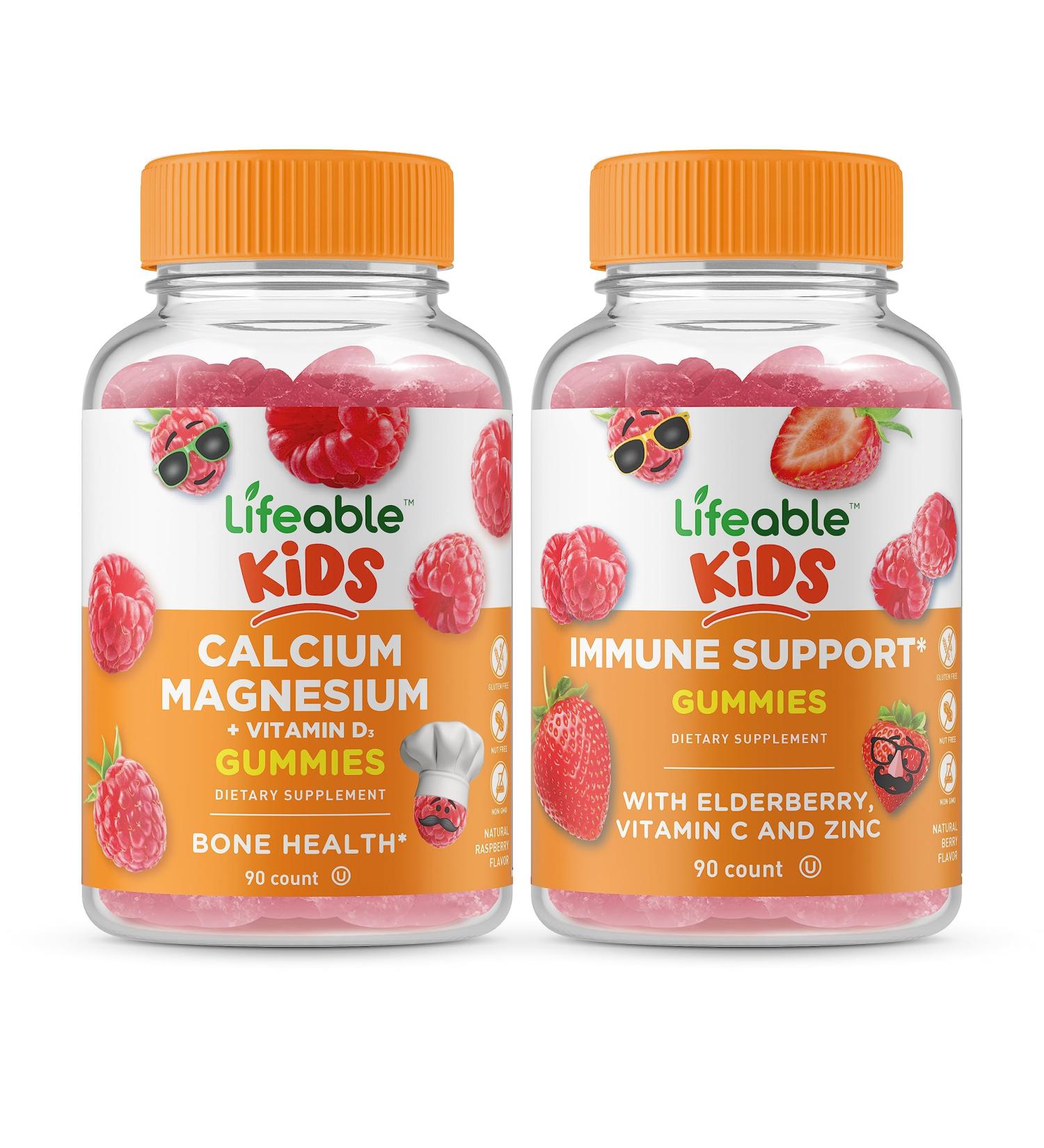 Lifeable Calcium Magnesium Kids + Immune Support Kids Gummies Bundle - Great Tasting Vitamin Supplement Gluten Free GMO Free Chewable Gummy - Buy Online on GoSupps.com