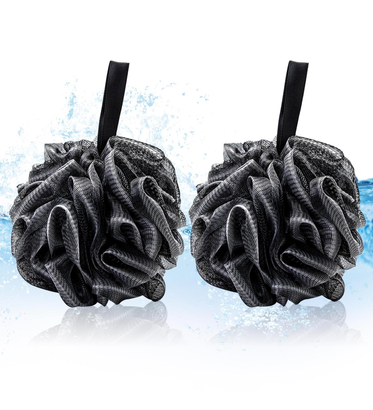 Extra Large Black Bath Sponge Set - 2 Soft Mesh Shower Sponges for Body Peeling & Comfortable Washing - Buy Online on GoSupps.com
