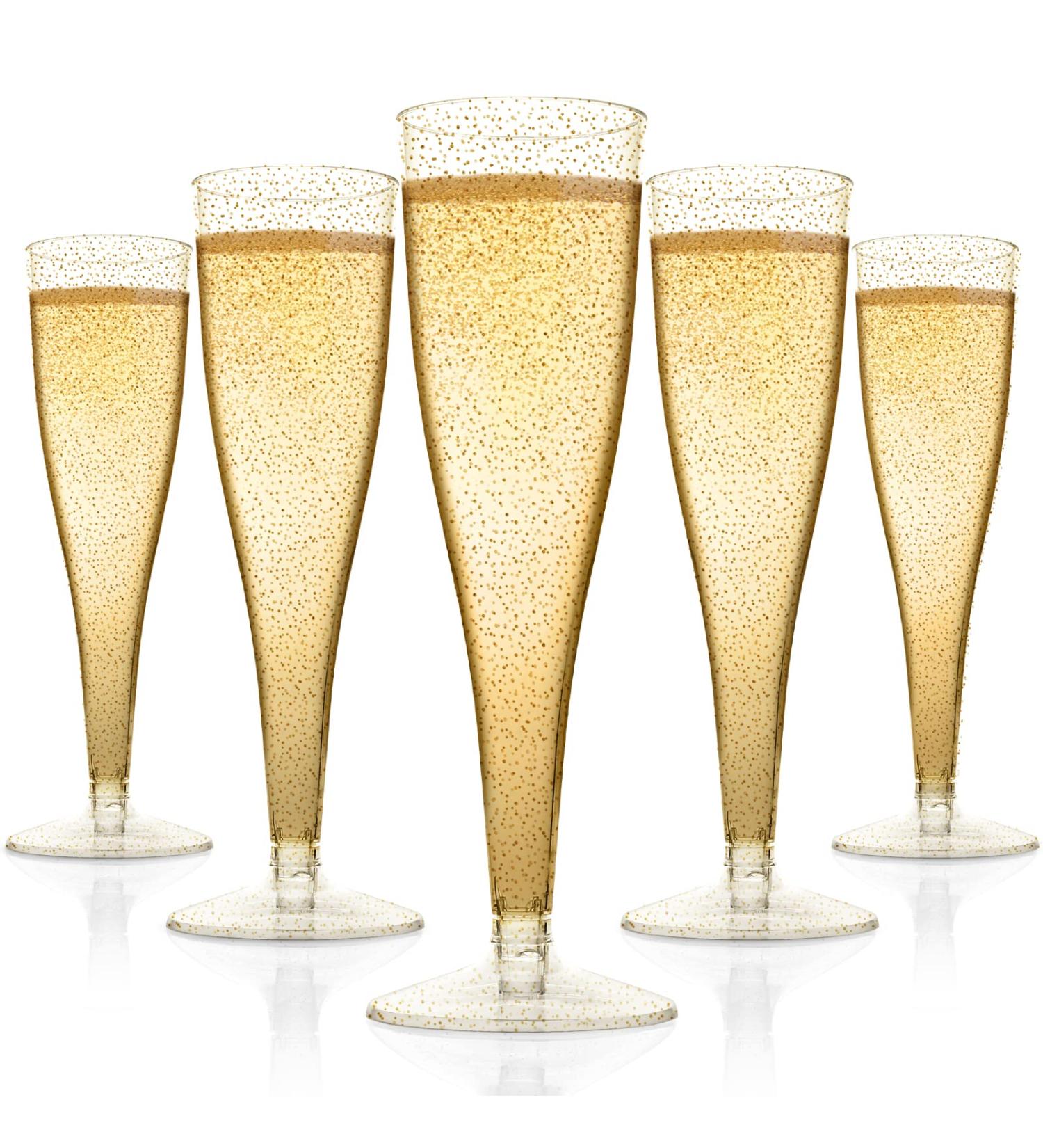 QIANQUEYUE 100 Gold Glitter Plastic Champagne Flutes | Disposable Party Supplies - Buy Online on GoSupps.com