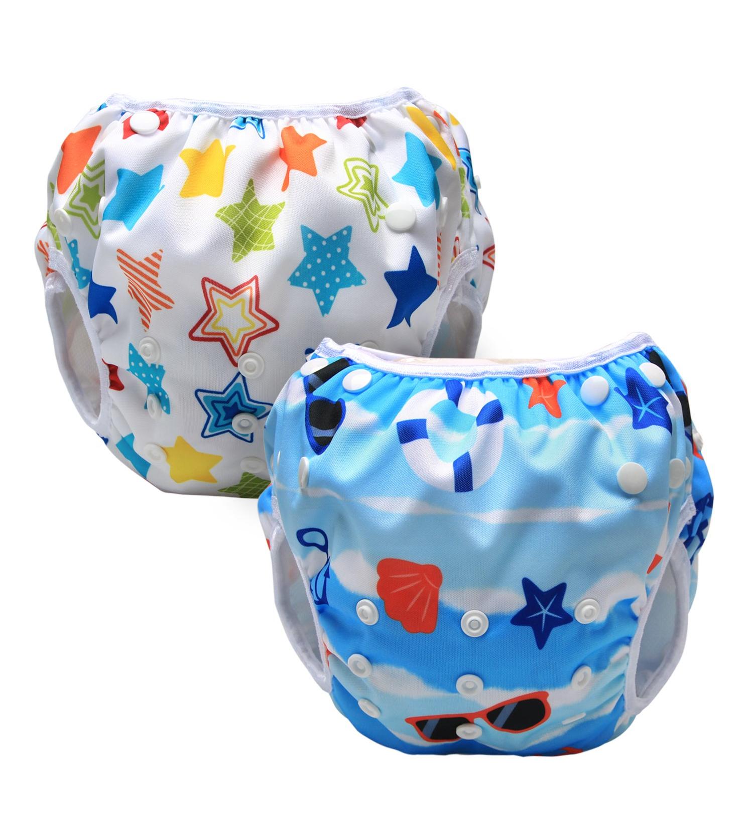 Luxja Reusable Swimming Diaper for Babies (0-3 Years) - Adjustable Washable with Colorful Stars - 2 Pack - Buy Online on GoSupps.com