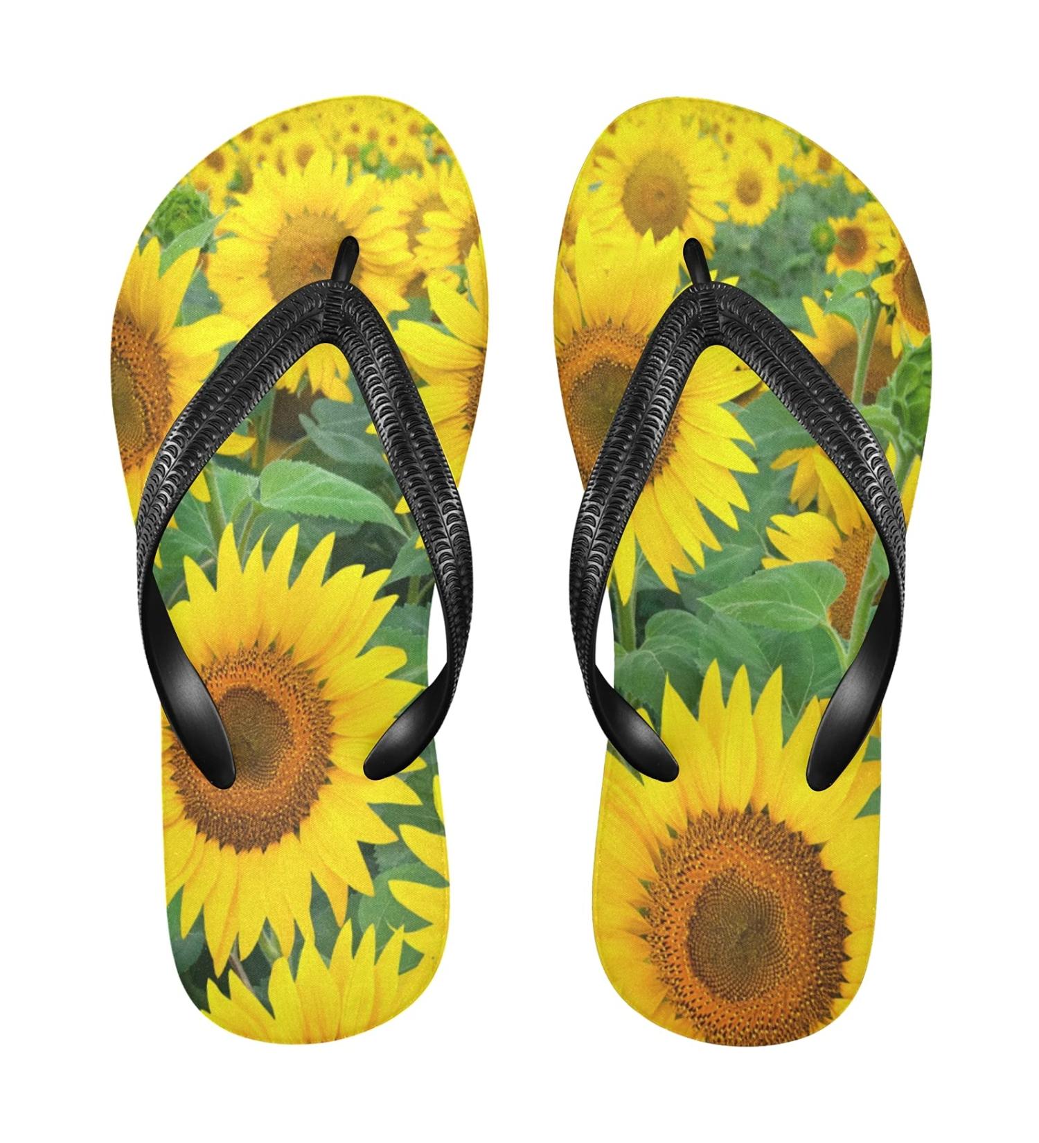 Mnsruu Summer Floral Sunflower Flip Flops Stylish & Comfortable Footwear for Home Hotel Spa & Travel Perfect for Men & Women - Buy Online on GoSupps.com