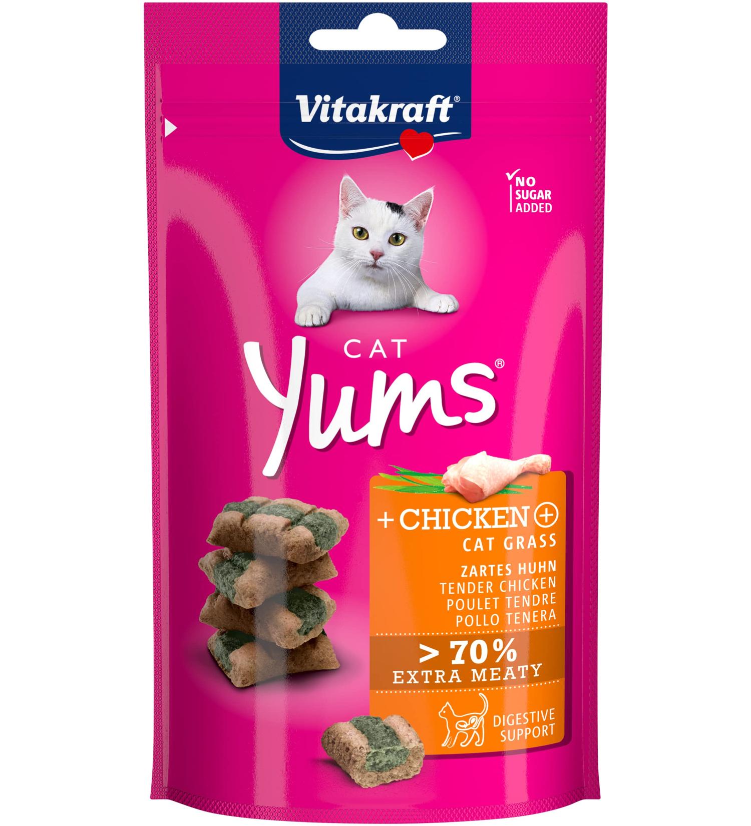 Vitakraft Cat Yums Chicken Snacks & Cat Grass 40g Pack | Premium Cat Treats for Happy Healthy Cats - Buy Online on GoSupps.com