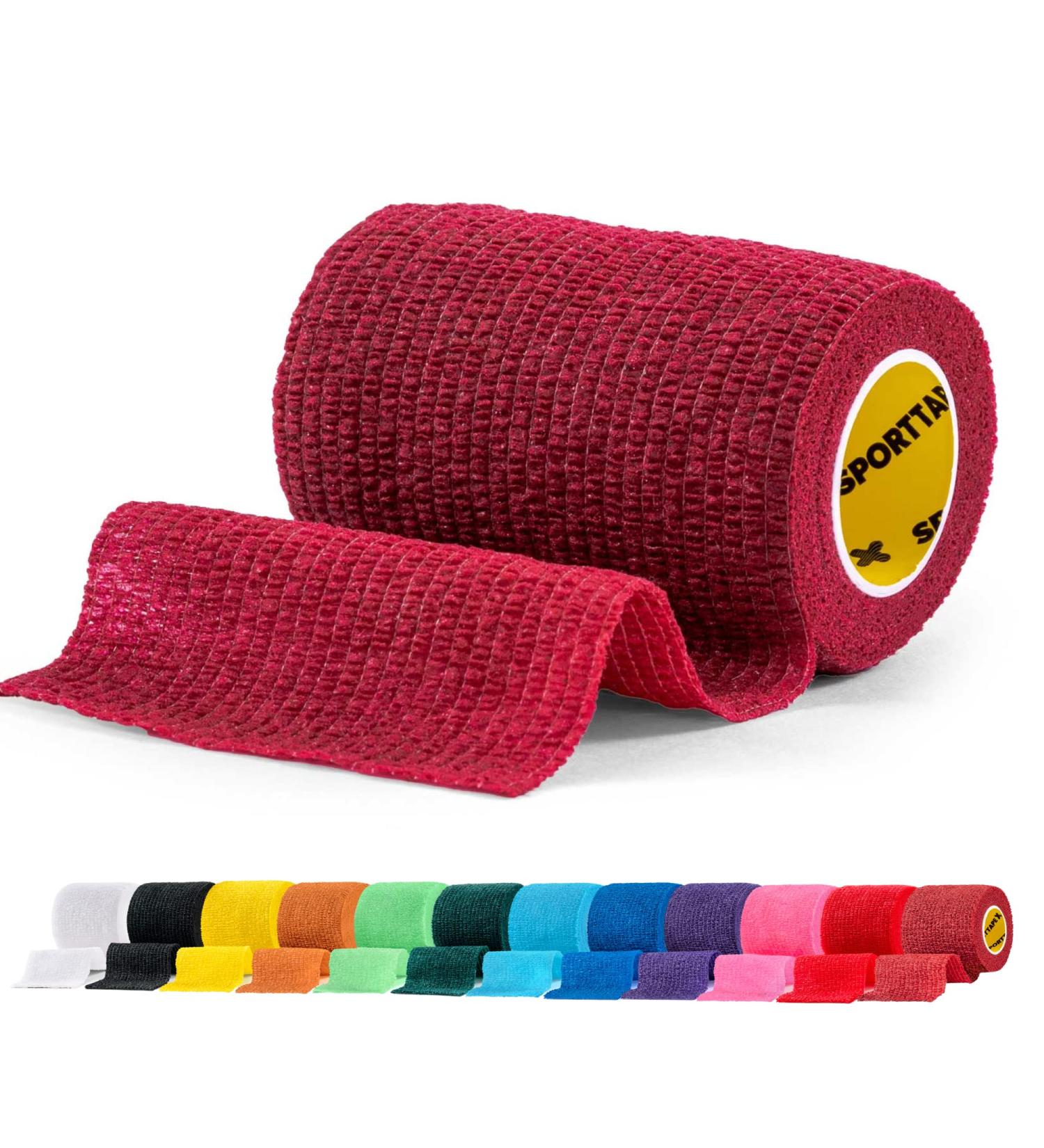 SPORTTAPE Self-Adhesive Football Sock Tape 7.5cm x 4.5m - Maroon | Cohesive Bandage for Pets | Compression Shin Pad Ankle Tape - Single Roll 7.5x450cm - Buy Online on GoSupps.com