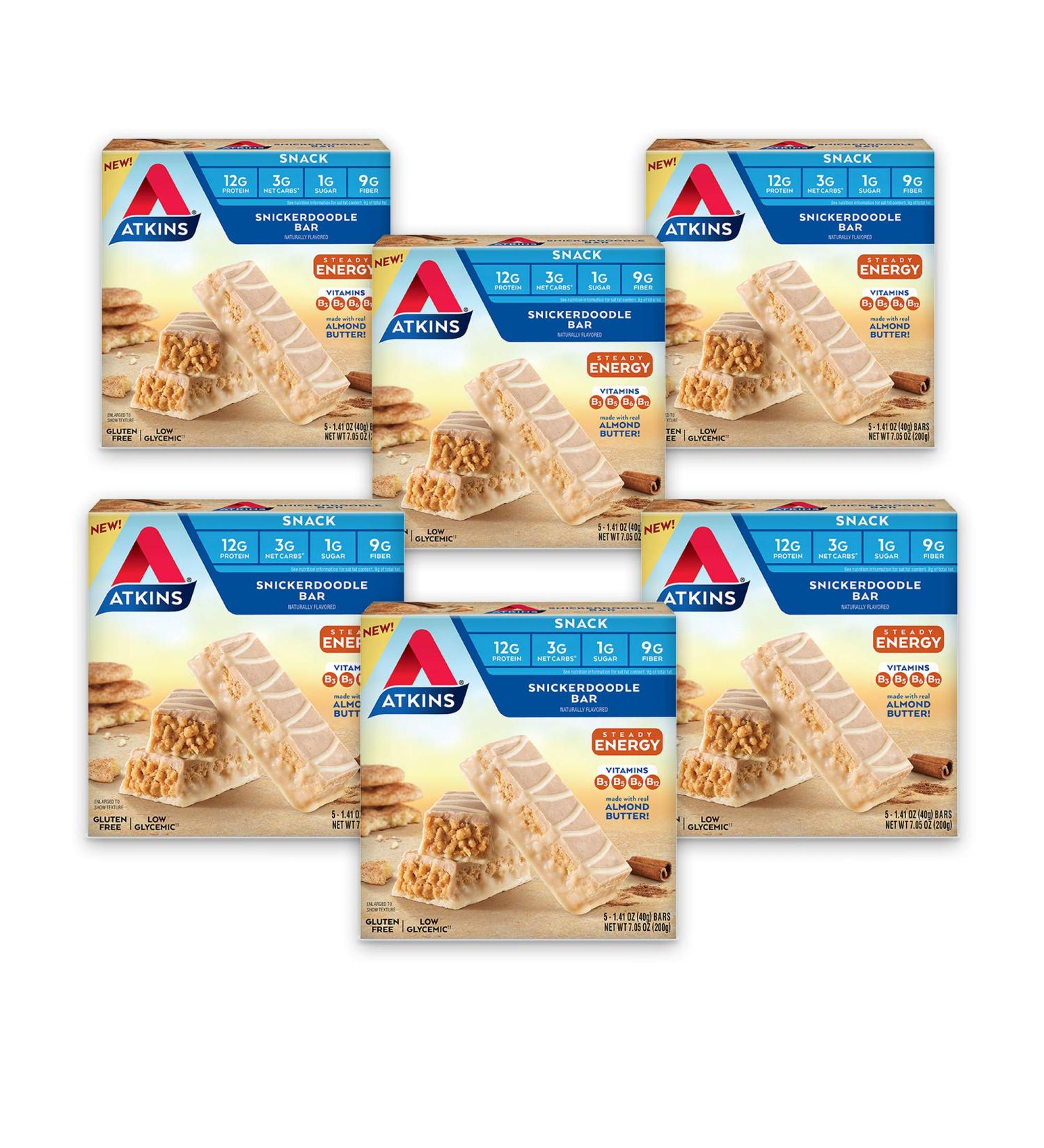 Atkins Snack Bar Snickerdoodle - B Vitamins, Real Almond Butter, Keto Friendly, Gluten Free (30 Bars) - Buy Online on GoSupps.com