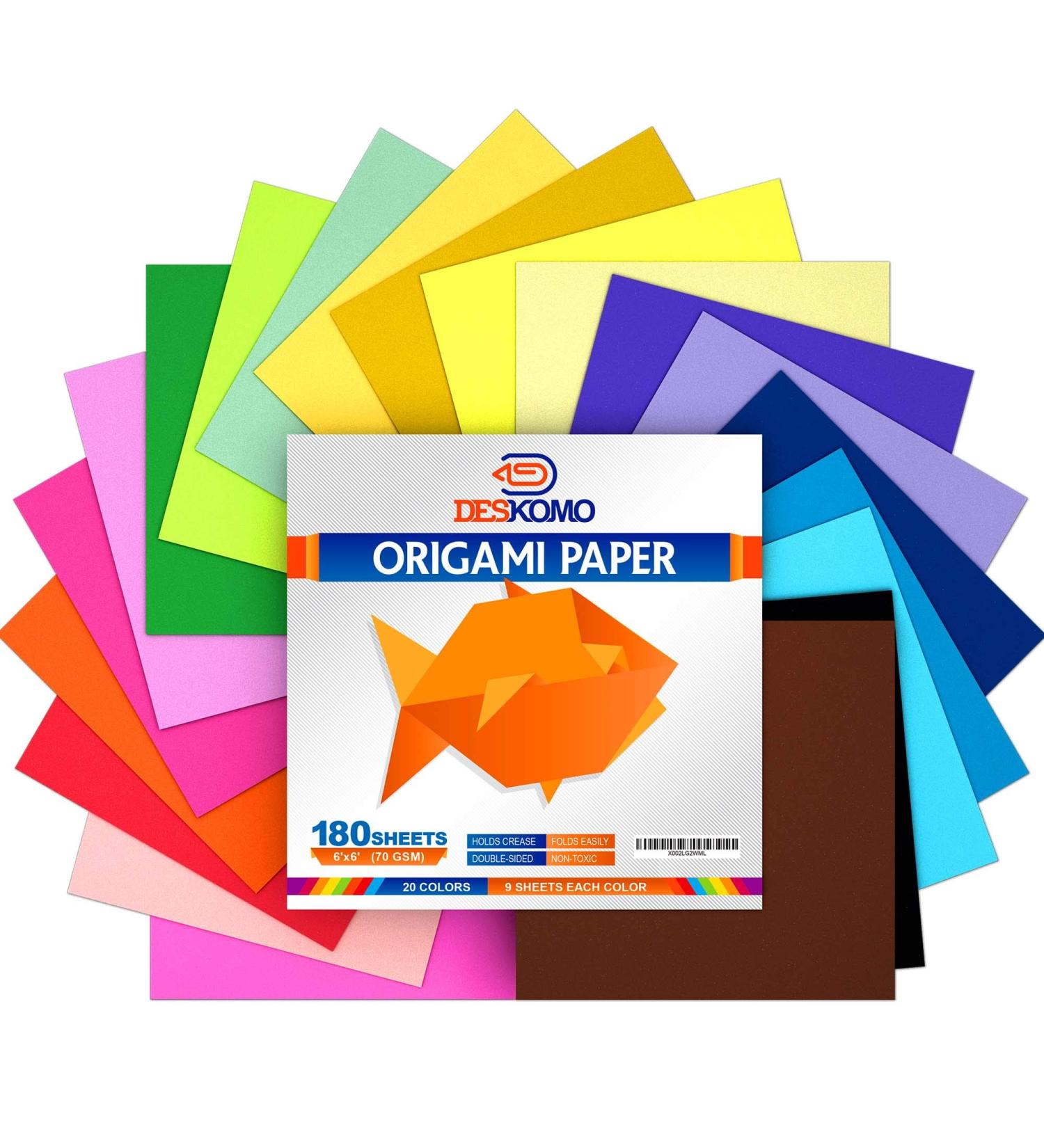 Deskomo Origami Paper for Kids - Double Sided - 180 Sheets - 20 Vibrant Colors - 6x6 Inches - Arts and Crafts - Buy Online on GoSupps.com