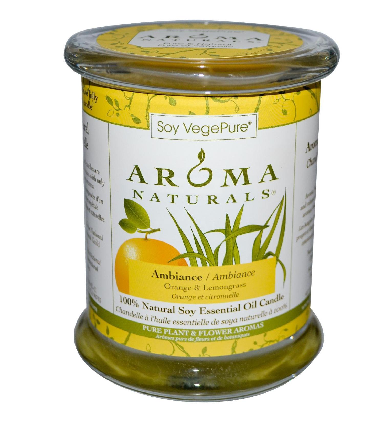 Soy VegePure 100% Natural Soy Essential Oil Candle Ambiance Orange & Lemongrass 8.8 oz (260 g) Aroma Naturals