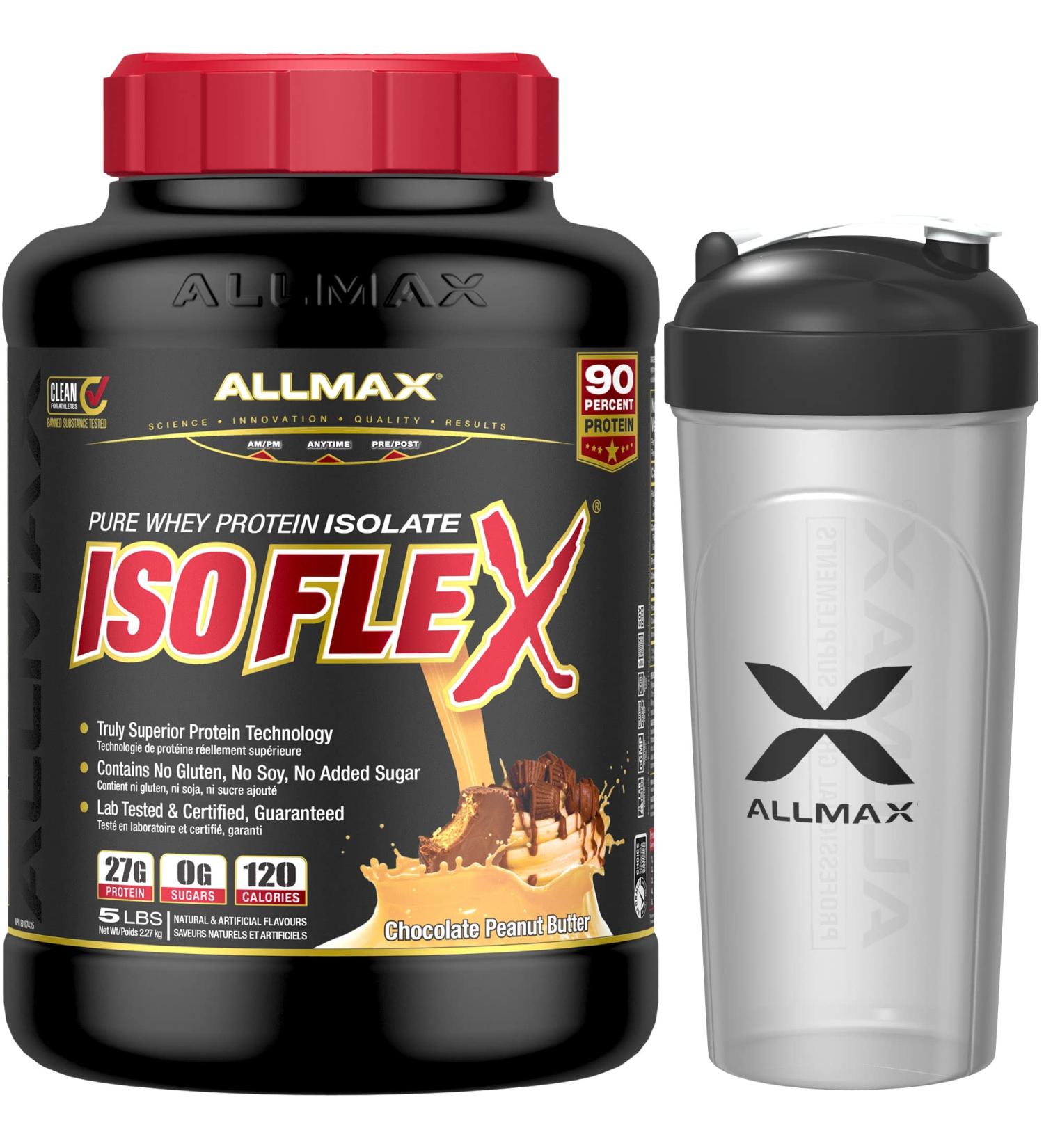 Allmax Isoflex 100% Whey Protein Isolate with Shaker Bottle Chocolate Peanut Butter 5lbs - Buy Online on GoSupps.com