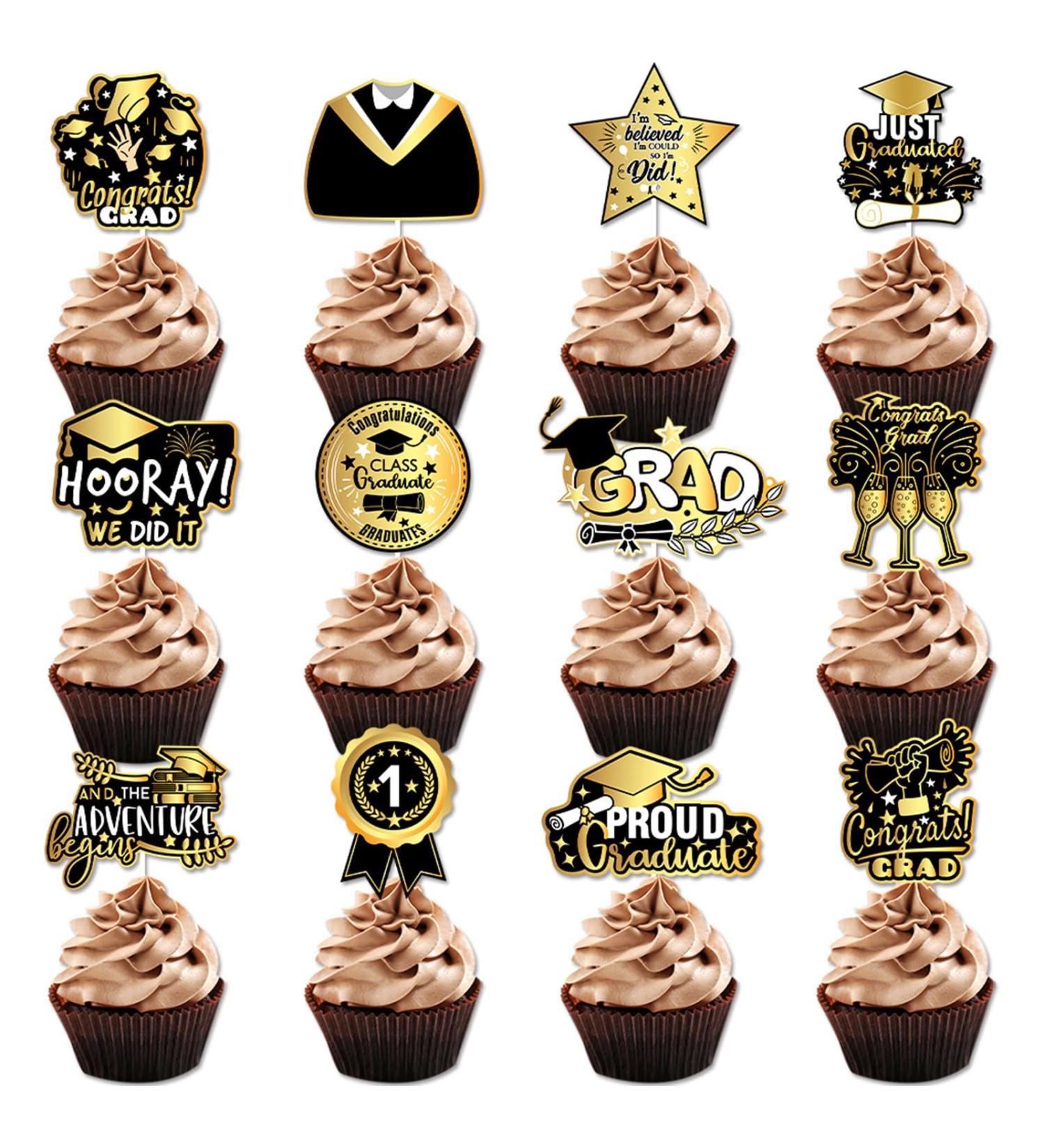 24 Pcs Graduation Cupcake Toppers Gold and Black Cupcake Toppers Graduation Cake Toppers Congrats Graduation Done Cupcake Decorations for 2024 Graduation Party Cake Decorations - Buy Online on GoSupps.com