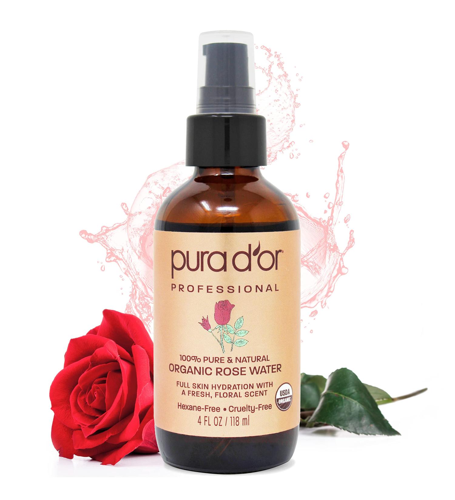 PURA D'OR Organic Rose Water Toner - 4oz | Full Skin Hydration, Controls Excess Oils & Acne - Promotes Healthy Skin Cells - All Skin Types - Buy Online on GoSupps.com