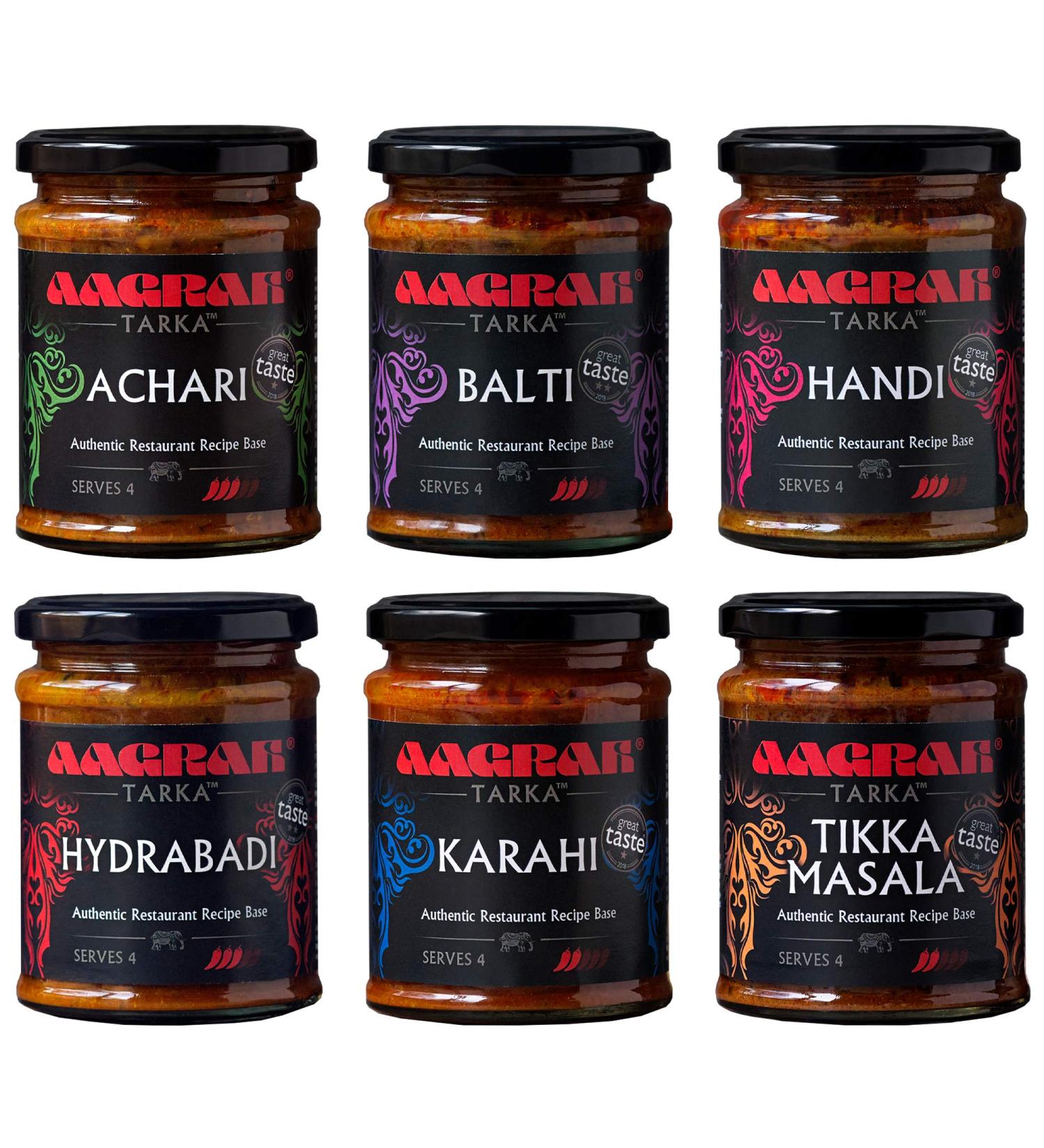  Aagrah Aagrah Tarka - Indian Curry Sauces - Mixed Selection - Karahi Achari Hydrabadi Balti Tikka Masala Handi - Authentic Restaurant Recipes - 6 x 270g - Each Jar Serves 3-4 - Buy Online on GoSupps.com