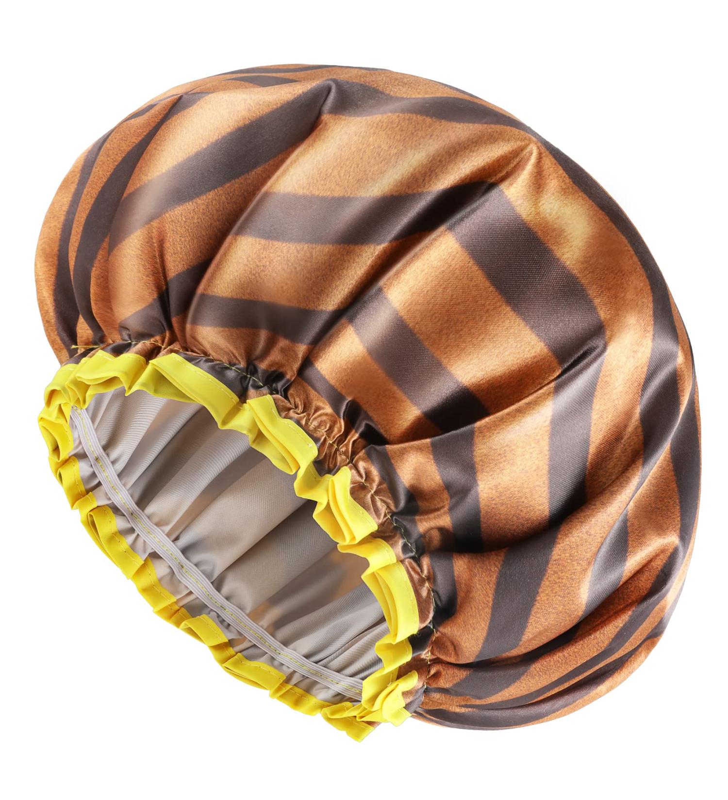 Oversized Waterproof Shower Cap for Men and Women | Reusable X-Large Golden Stripes Fashionable Cap by mikimini - 1 Pack - Buy Online on GoSupps.com