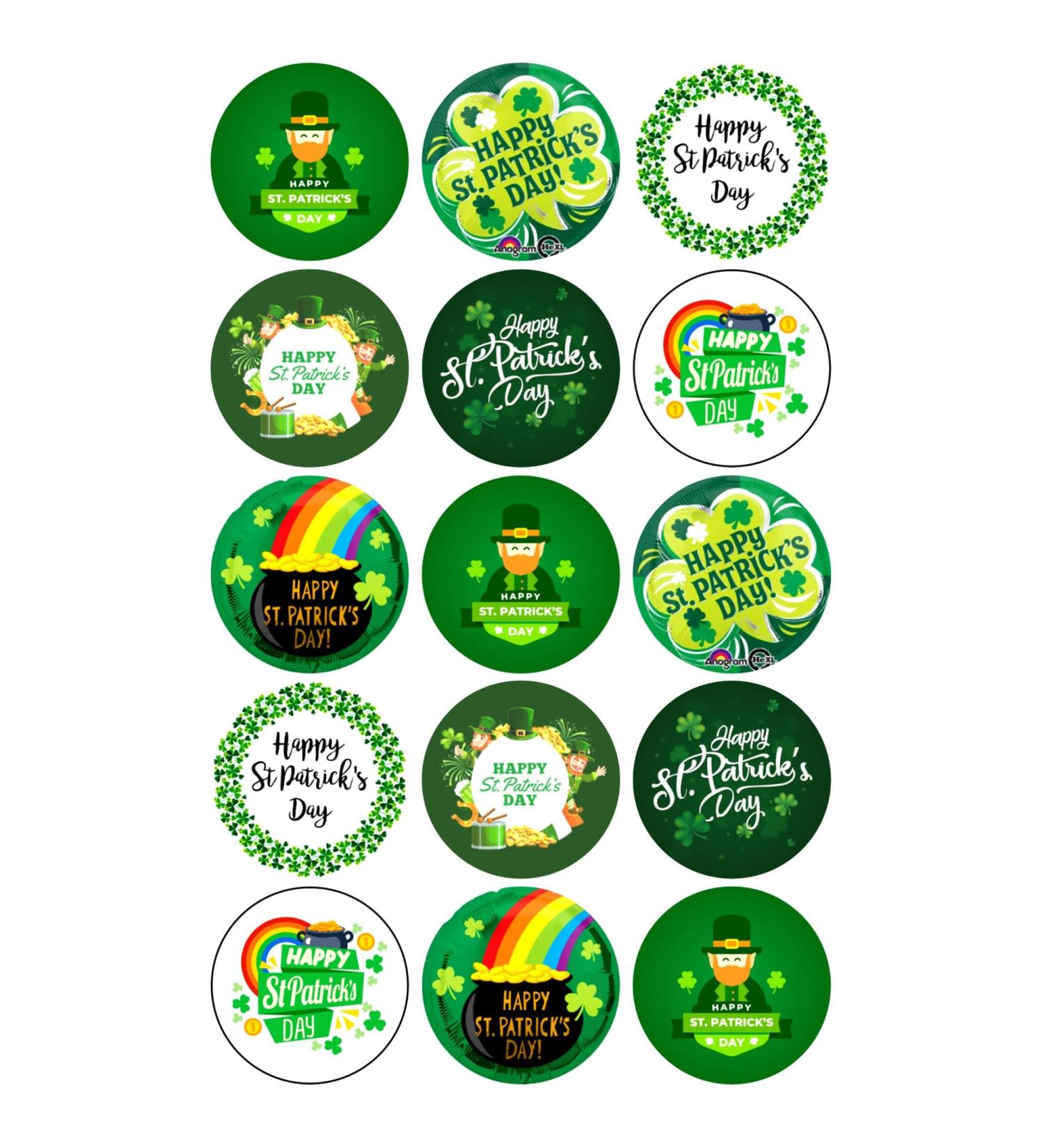 15 x Happy St Patrick's Day Mix Edible Wafer or Icing Cupcake Toppers Fun Themed Party Cake Decorations Perfect For Brownies Cookies Muffins & More! (Edible Wafer Card)