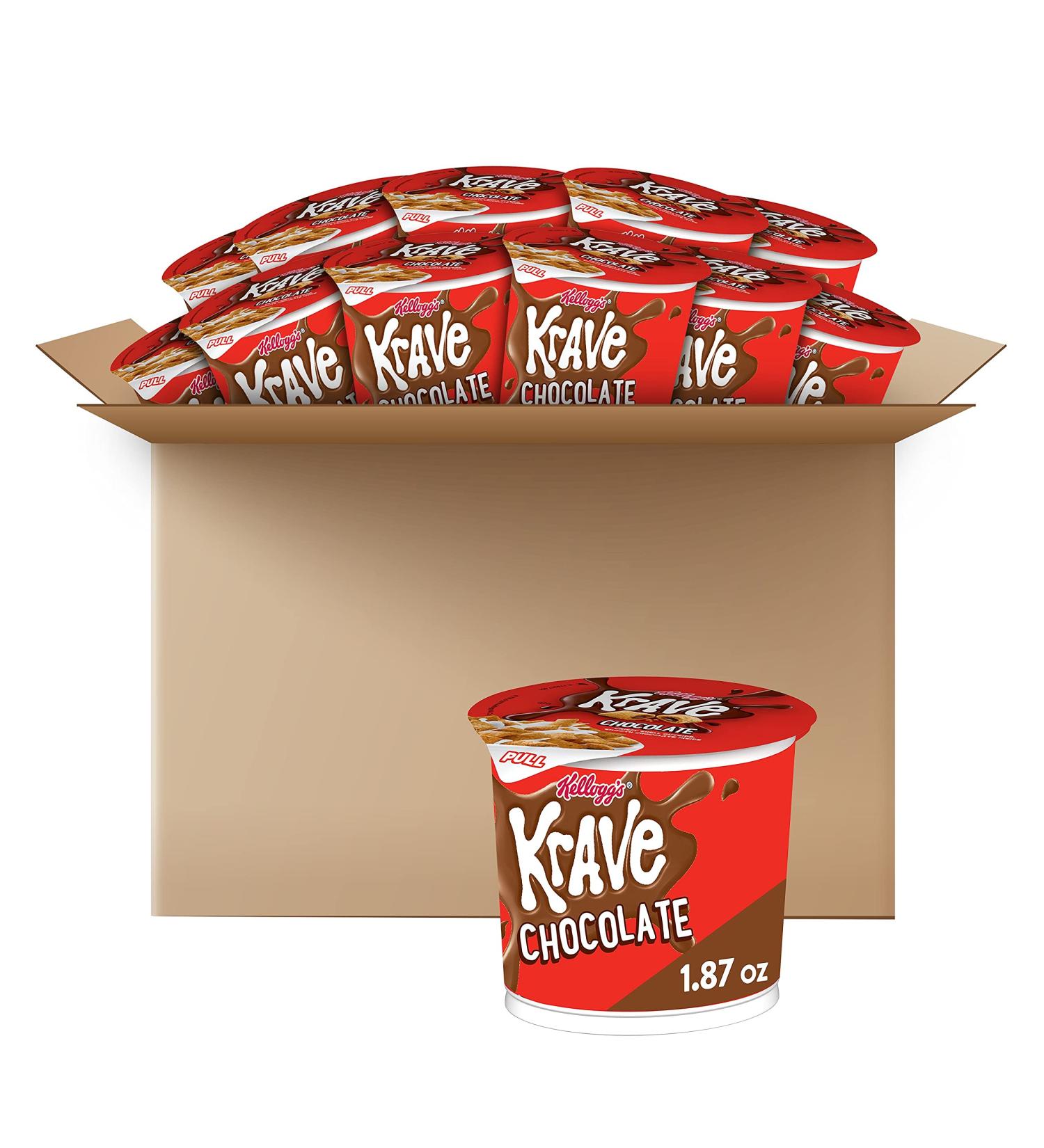 Kellogg's Krave Breakfast Cereal Cups - Chocolate Kids Snacks with 7 Vitamins & Minerals | 22.4oz (12 Cups) - Buy Online on GoSupps.com