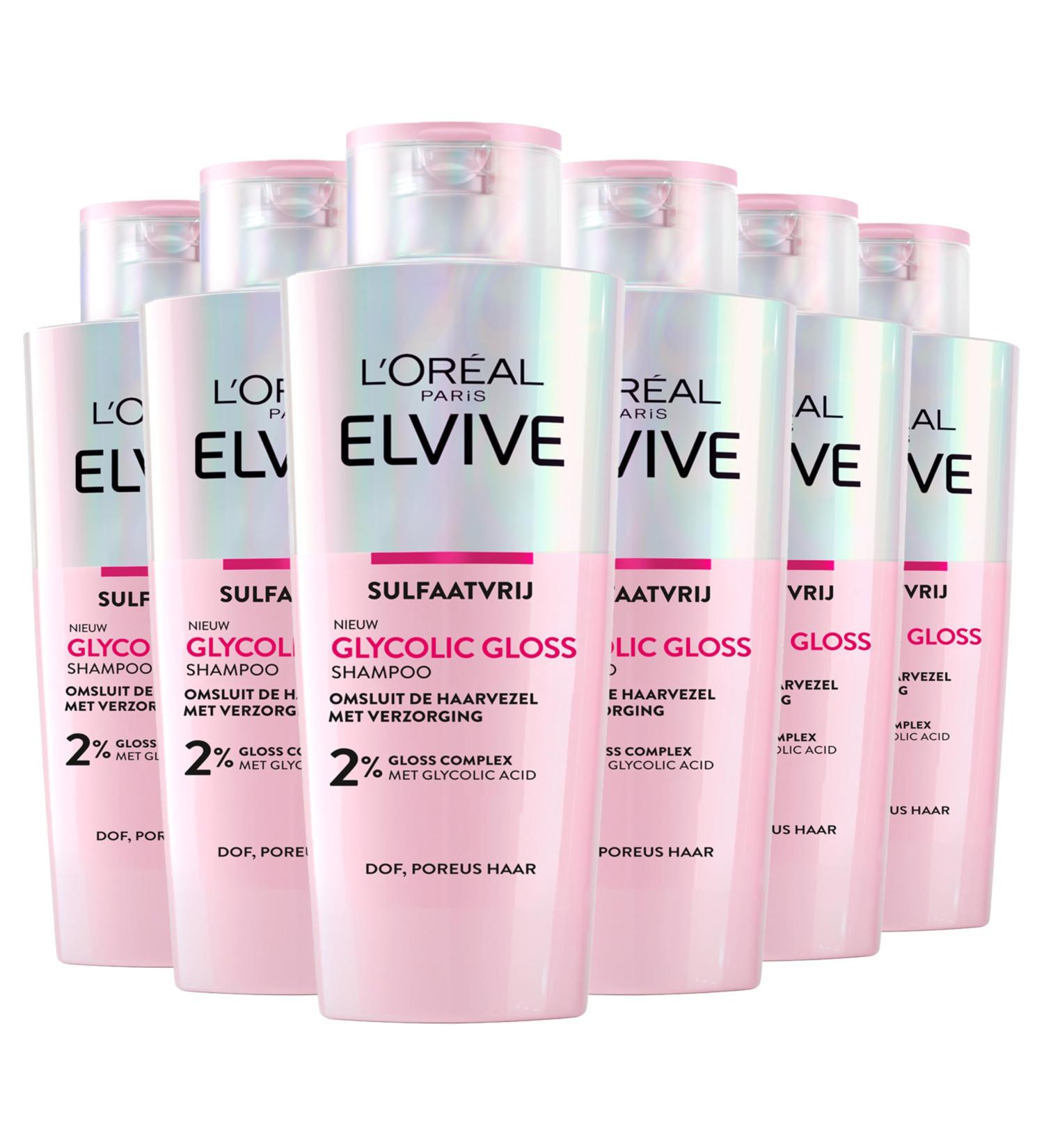 L'Or al LOr al Paris Elvive Glycolic Gloss Shampoo for dull porous hair with glycolic acid for shiny hair 6x 200 ml - Buy Online on GoSupps.com