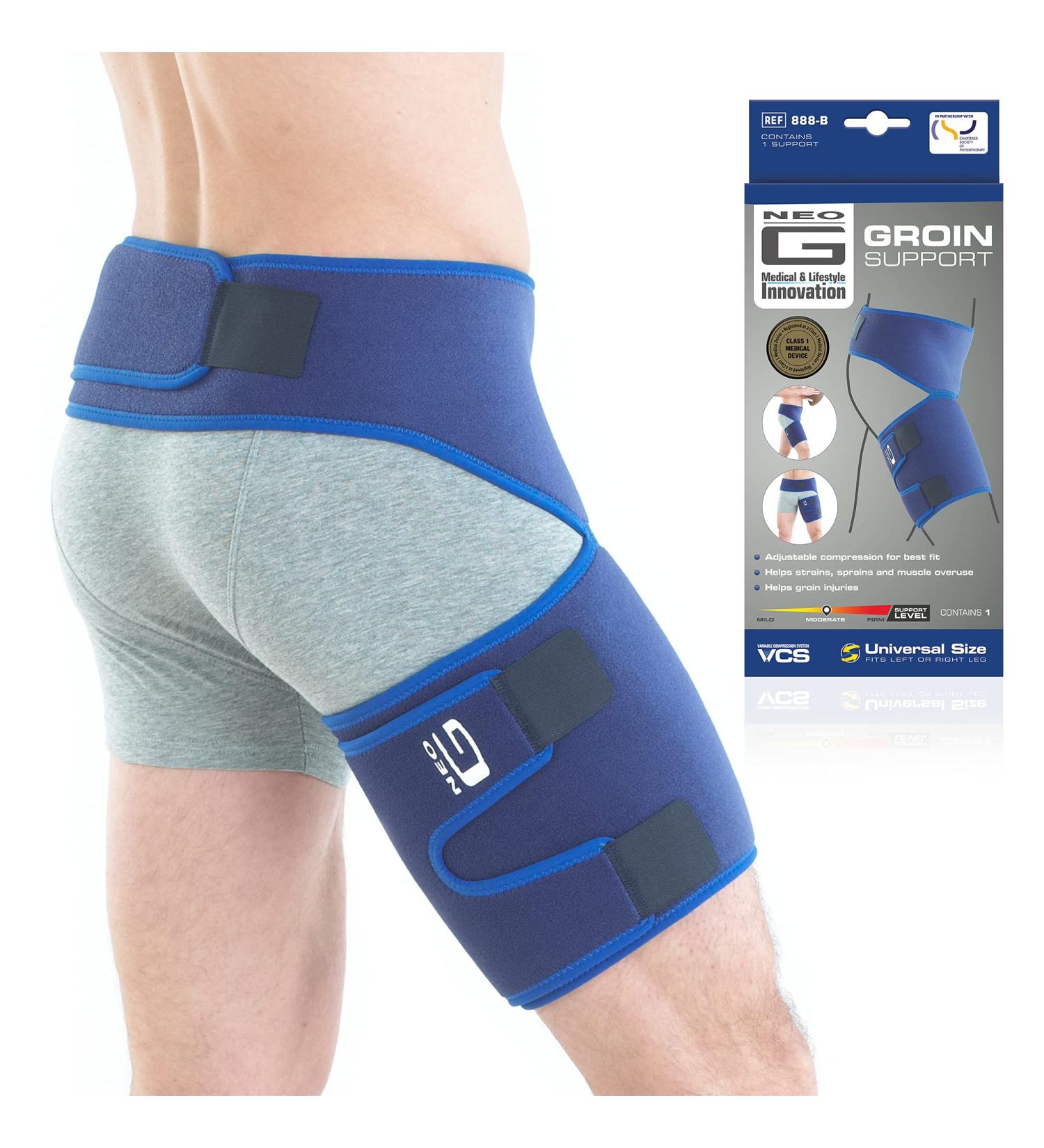 Neo-G Groin Brace - Support for Joint Pain, Sciatic Nerve Pain, Hip, Thigh, Hamstring Injury - Adjustable Compression Wrap - Class 1 Medical Device - Blue Color - Buy Online on GoSupps.com