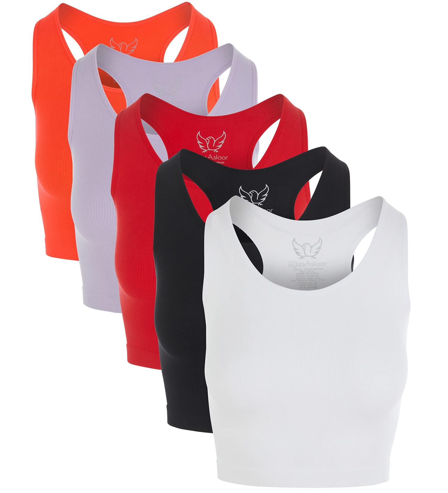 5-Pack Women's Ribbed Workout Crop Tops | Gym Cropped Tank Top Set - Buy Online on GoSupps.com