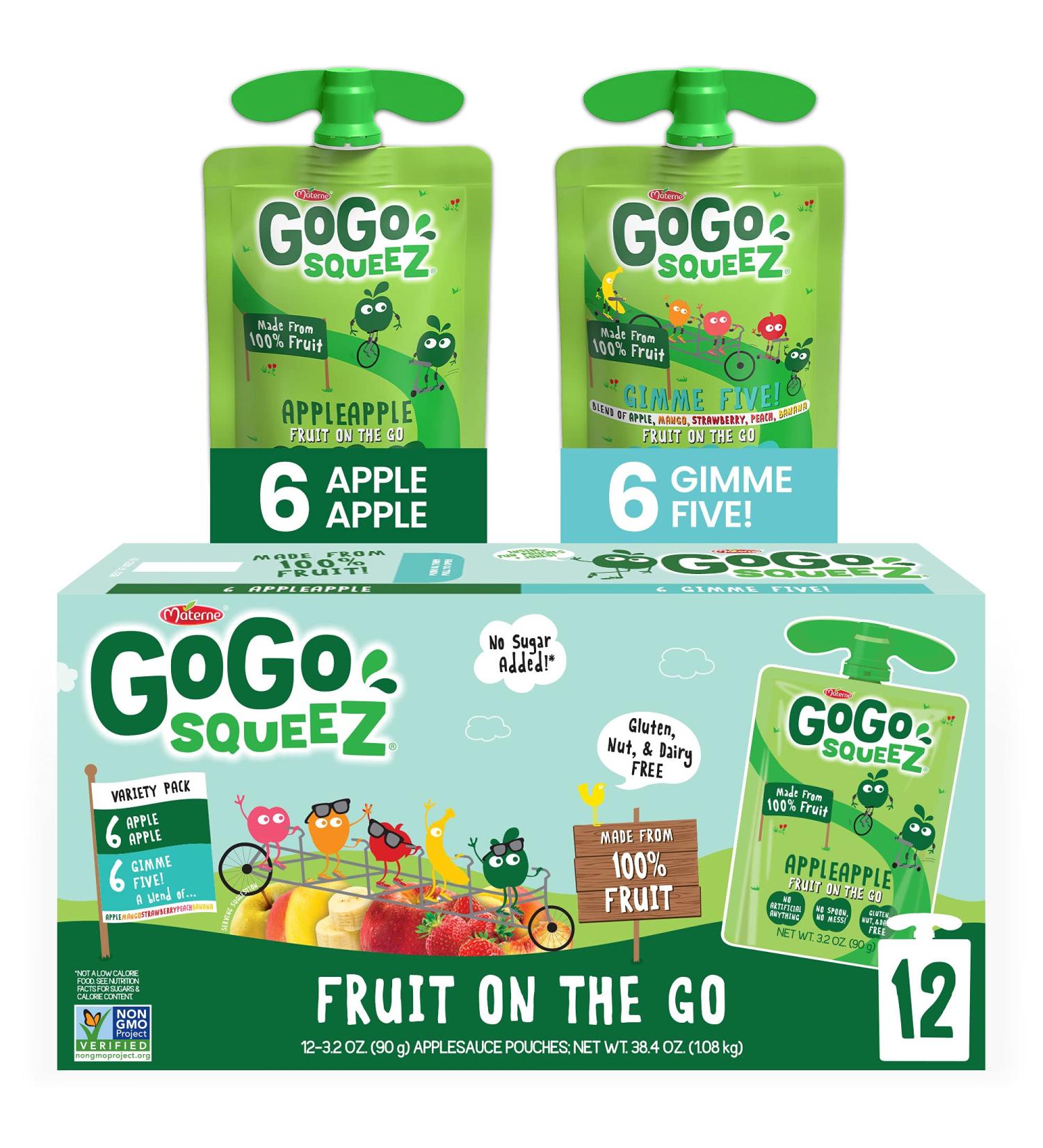 GoGo squeeZ Apple & Gimme Five! - 12 Pouches, 3.2 oz - Healthy Snack for Kids - Buy Online on GoSupps.com