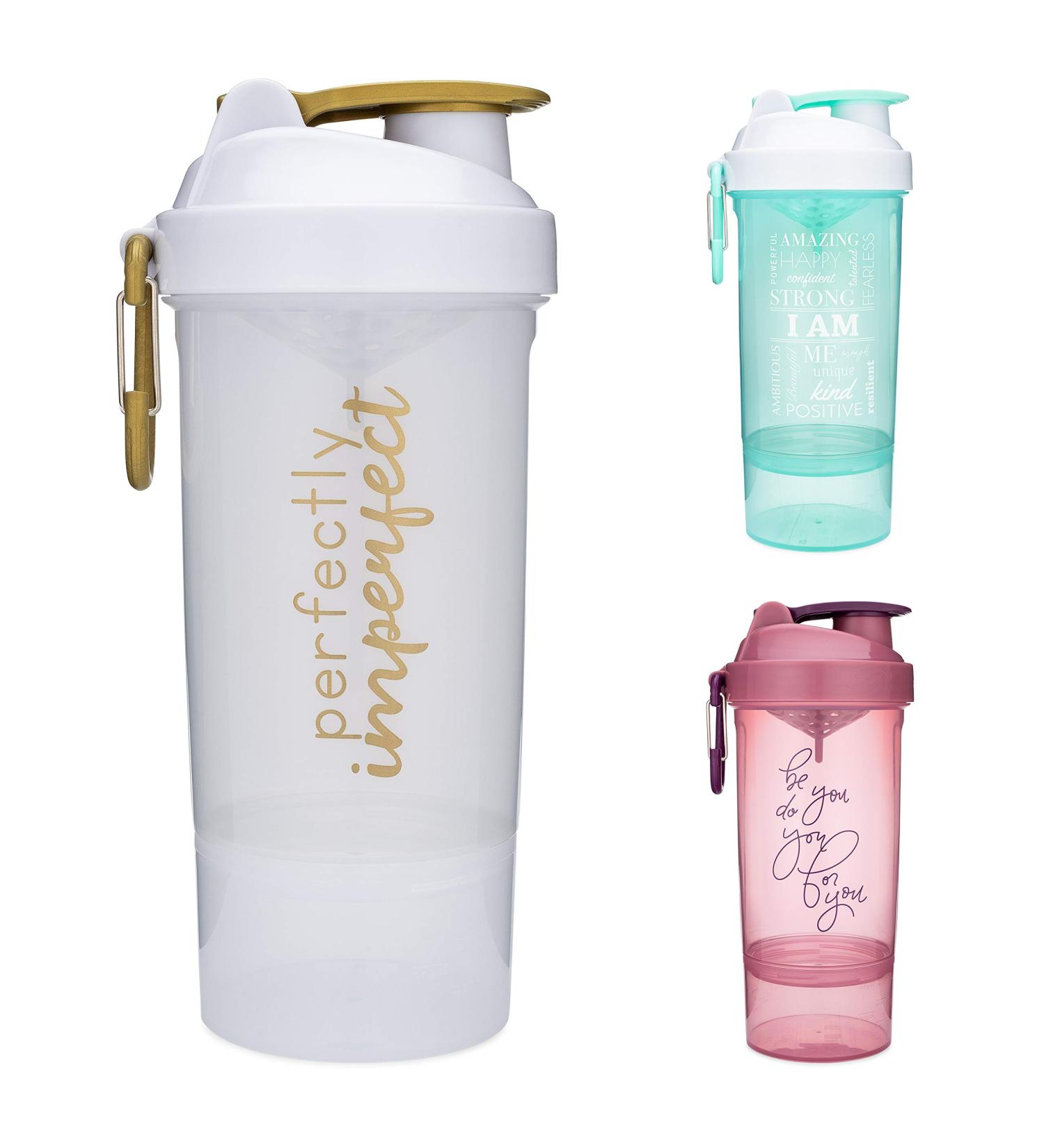 Smartshake 27oz Protein Shaker Bottle with Motivational Quotes & Attachable Storage - White | Perfect Fitness Gift - Buy Online on GoSupps.com