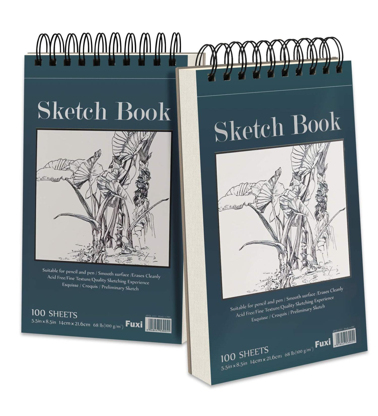 5.5 x 8.5 Sketchbook Set - Top Spiral Bound 100-Sheets (2 Packs, 68lb/100gsm), Acid-Free Art Paper for Drawing, Painting, Writing - Ideal for Beginners and Artists - Buy Online on GoSupps.com