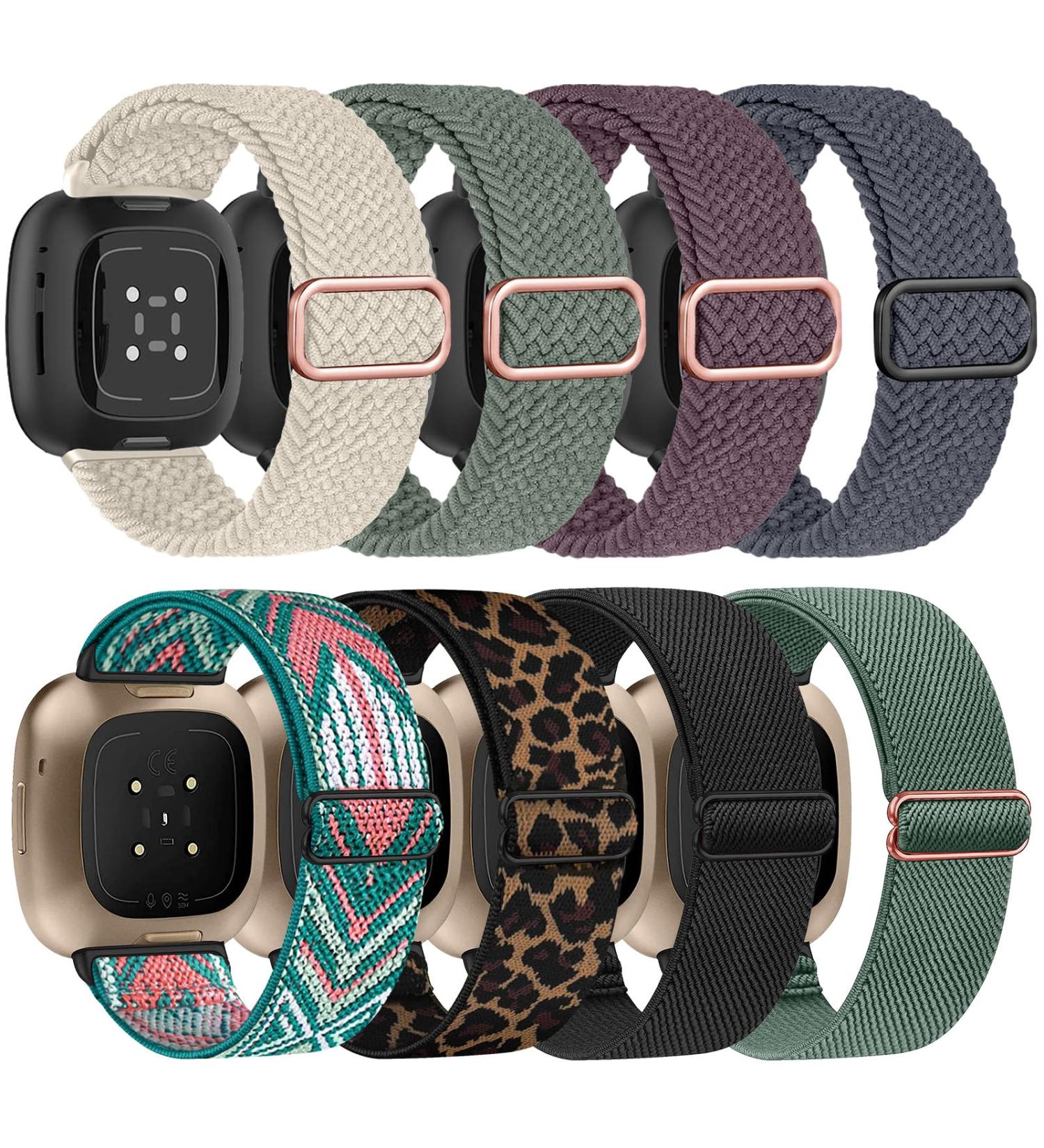 ZPOLY 8-Piece Soft Elastic Bracelet Set for Fitbit Versa 4 3 & Sense 2 - Stylish Replacement Bands in Starlight Pine Needle Green Smoke Violet Blue Gray Arrowhead Leopard Brown - Buy Online on GoSupps.com