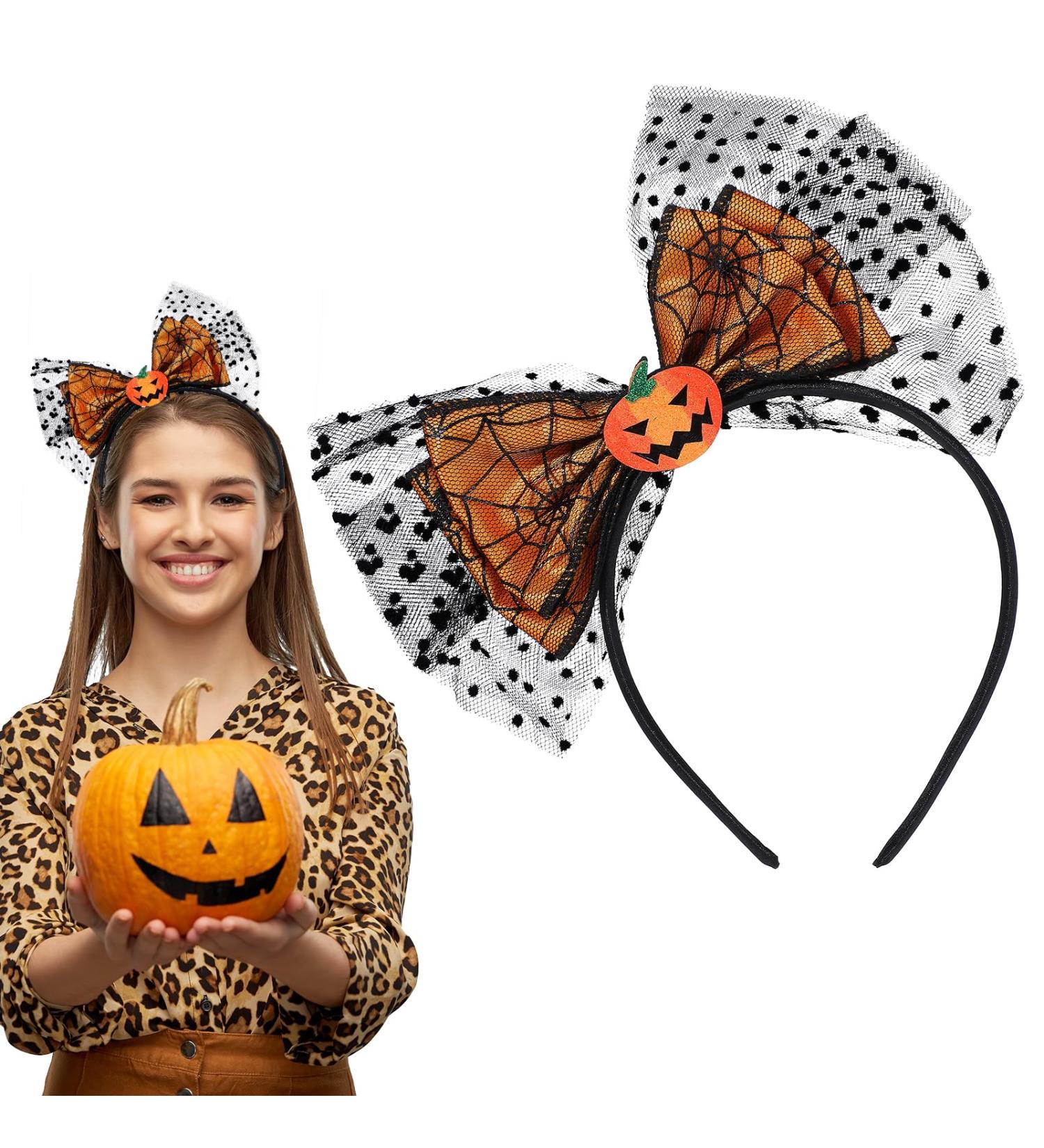 Qianyu Halloween Pumpkin Bow Headband Gothic Lace Hairband Cobweb Cosplay Costume Hair Styling Accessories for Women Girls Orange - Buy Online on GoSupps.com
