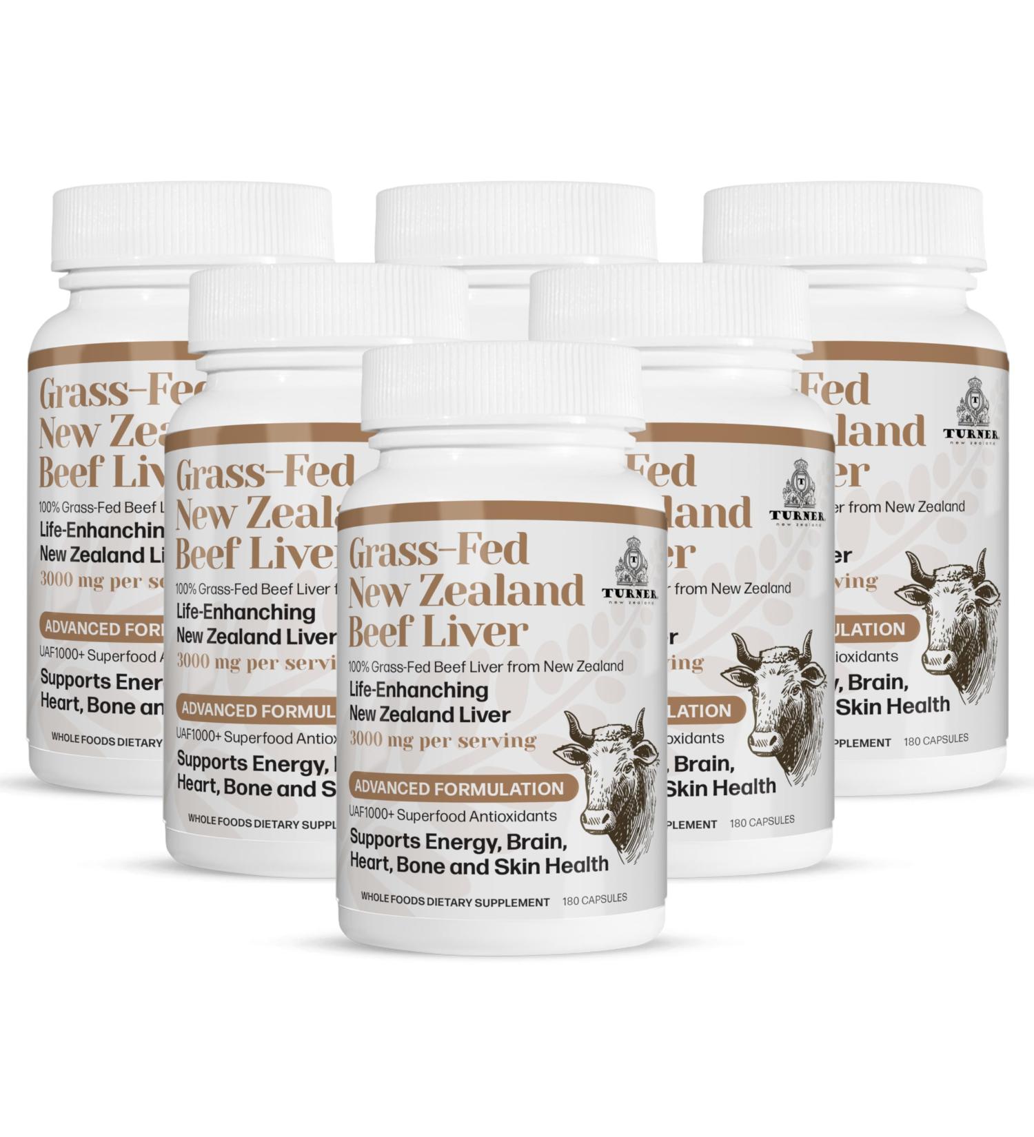 TURNER New Zealand 100% Live-Grass-Fed Beef Liver 1080 Capsules Supports Energy Production Detoxification Digestion Immunity and Full Body Wellness Non-GMO 3000mg
