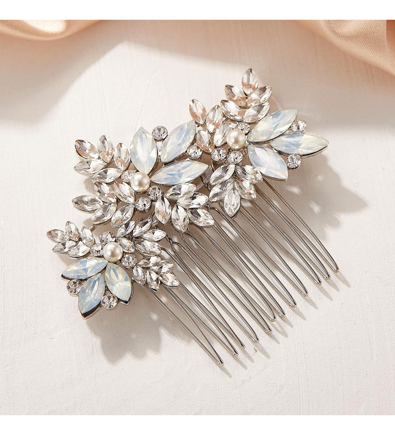 Opal Crystal Bridal Hair Comb - Retro Wedding Hair Accessories for Brides & Bridesmaids (Silver) - Buy Online on GoSupps.com