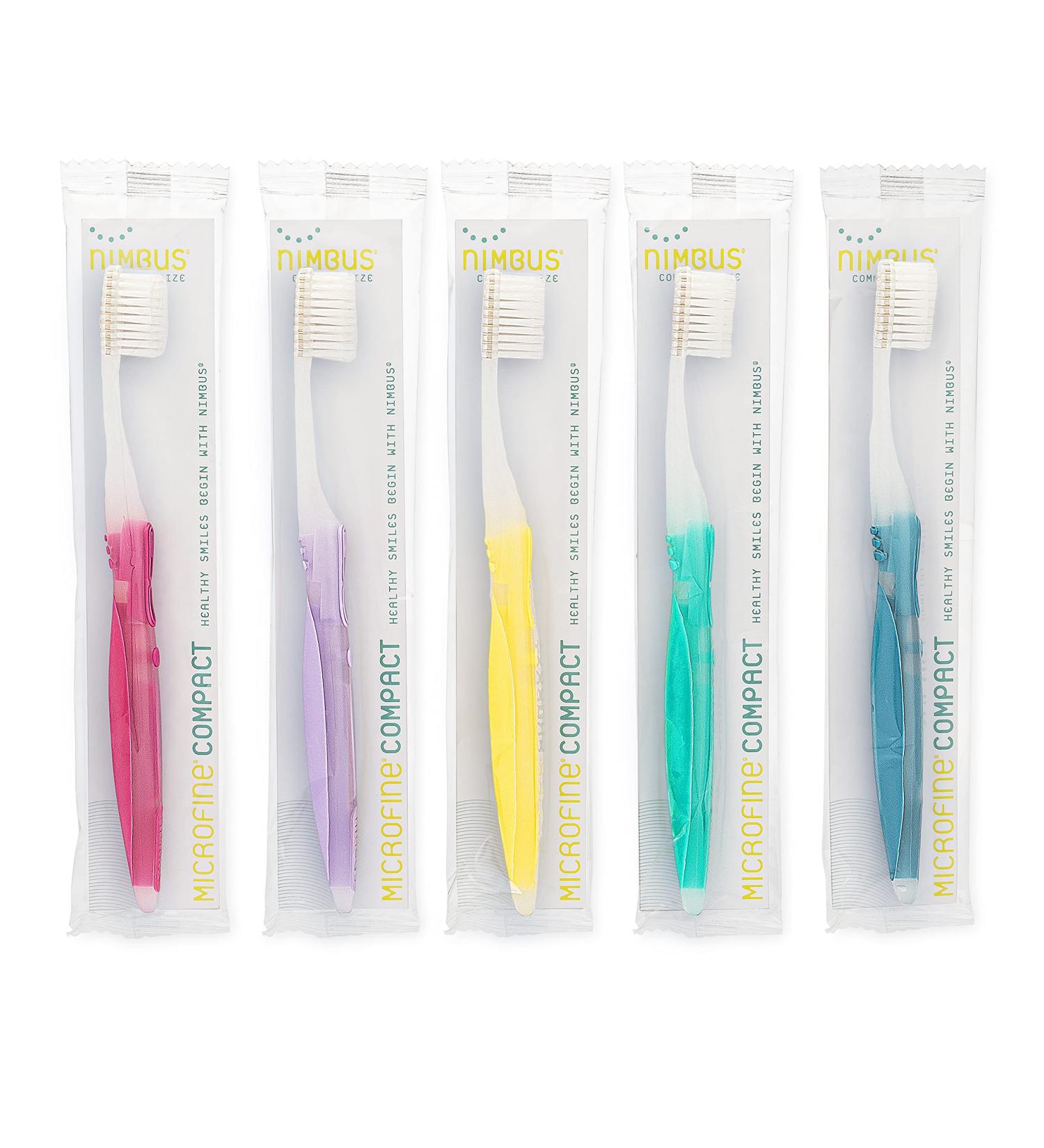 Nimbus Extra Soft Toothbrushes (Compact Size Head) - Periodontist Design, Tapered Bristles for Sensitive Teeth and Receding Gums - Individually Wrapped (5 Pack, Colors Vary) - Buy Online on GoSupps.com