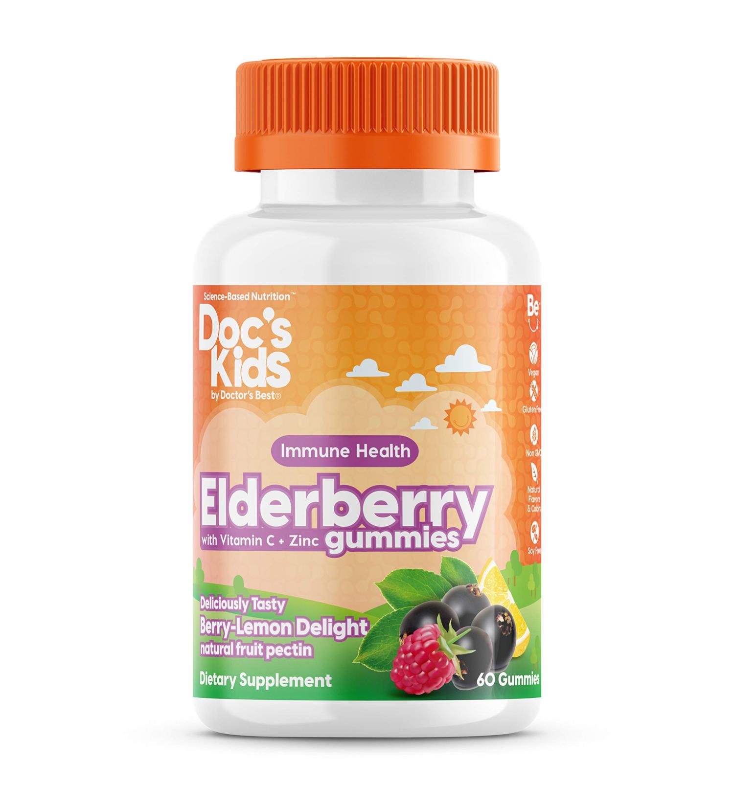 Doctor's Best Kids Elderberry Gummies - Vitamin C & Zinc, Berry Lemon Flavor, 60 Count - Buy Online on GoSupps.com