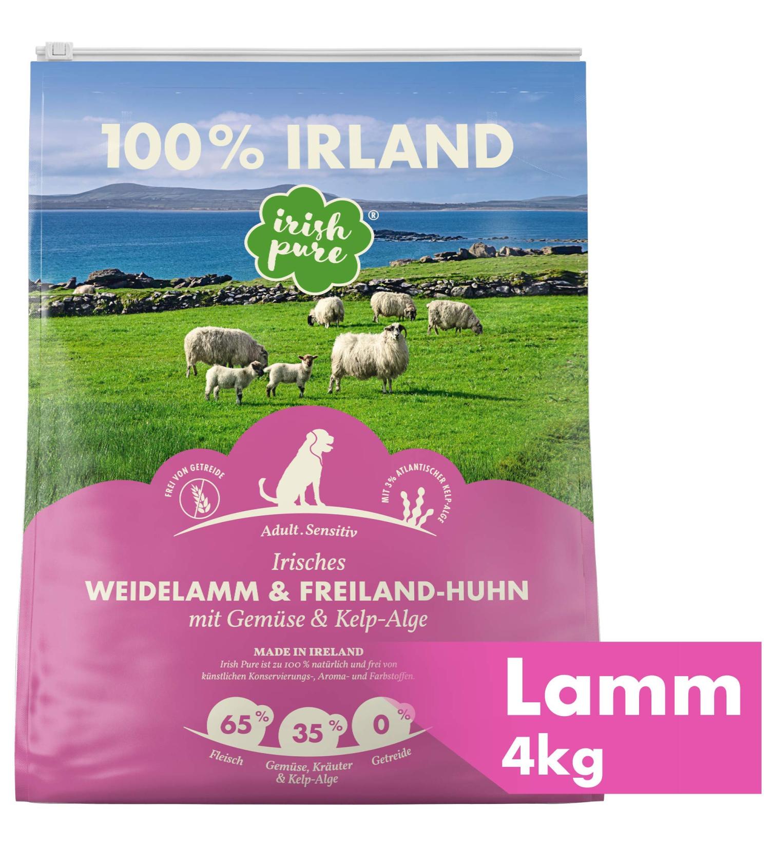 Buy Irish Pure Dry Dog Food 4kg | Weidelamm & Freiland-Huhn | High Meat Cereal-Free Sensitive Formula | Best for All Breeds - Buy Online on GoSupps.com