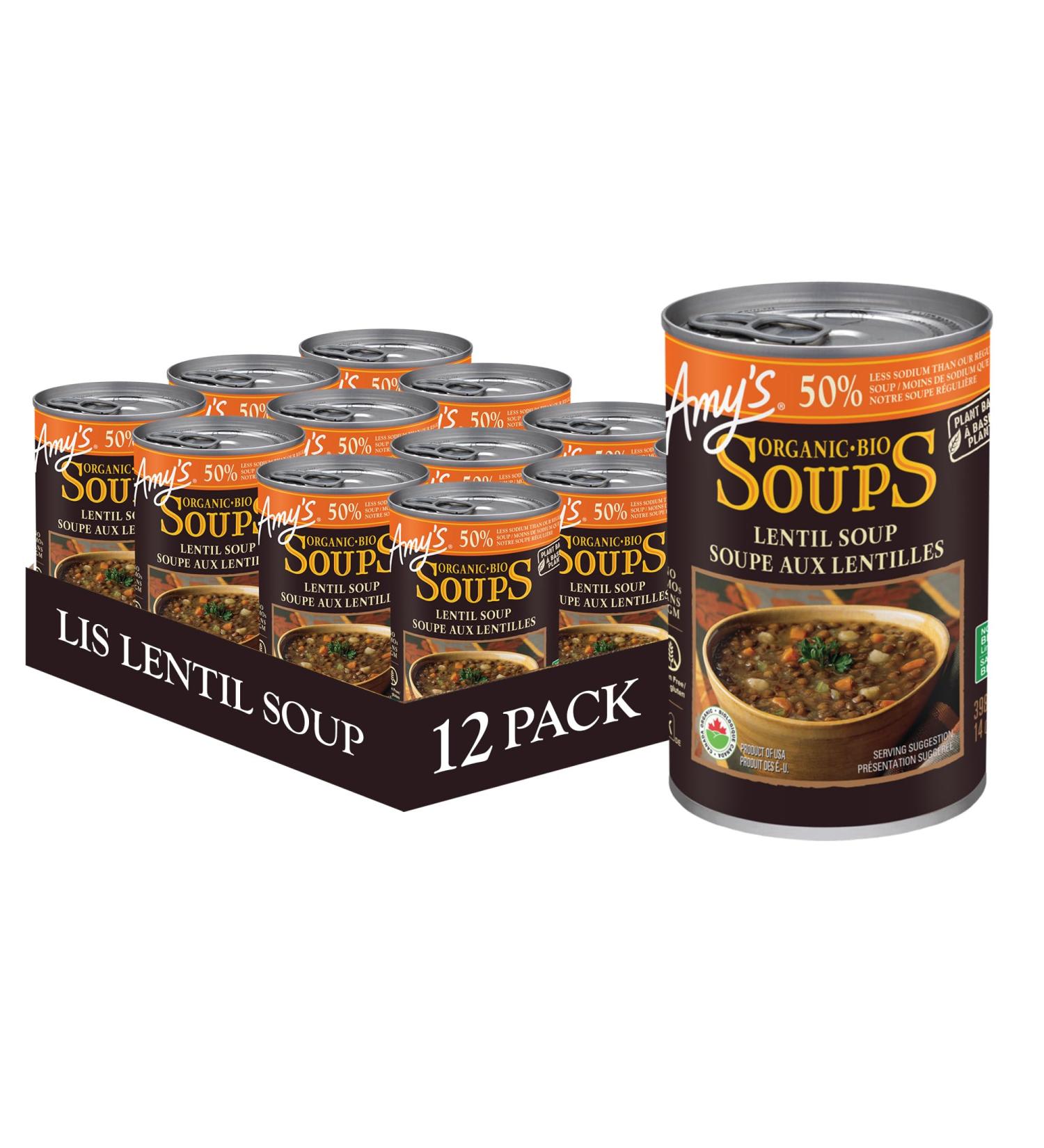 Amy s Kitchen Organic Lentil Soup Lower in Sodium Vegan Gluten-Free Dairy-Free Soy-Free Kosher Plant-Based 12-pack (398ml per can) - Buy Online on GoSupps.com