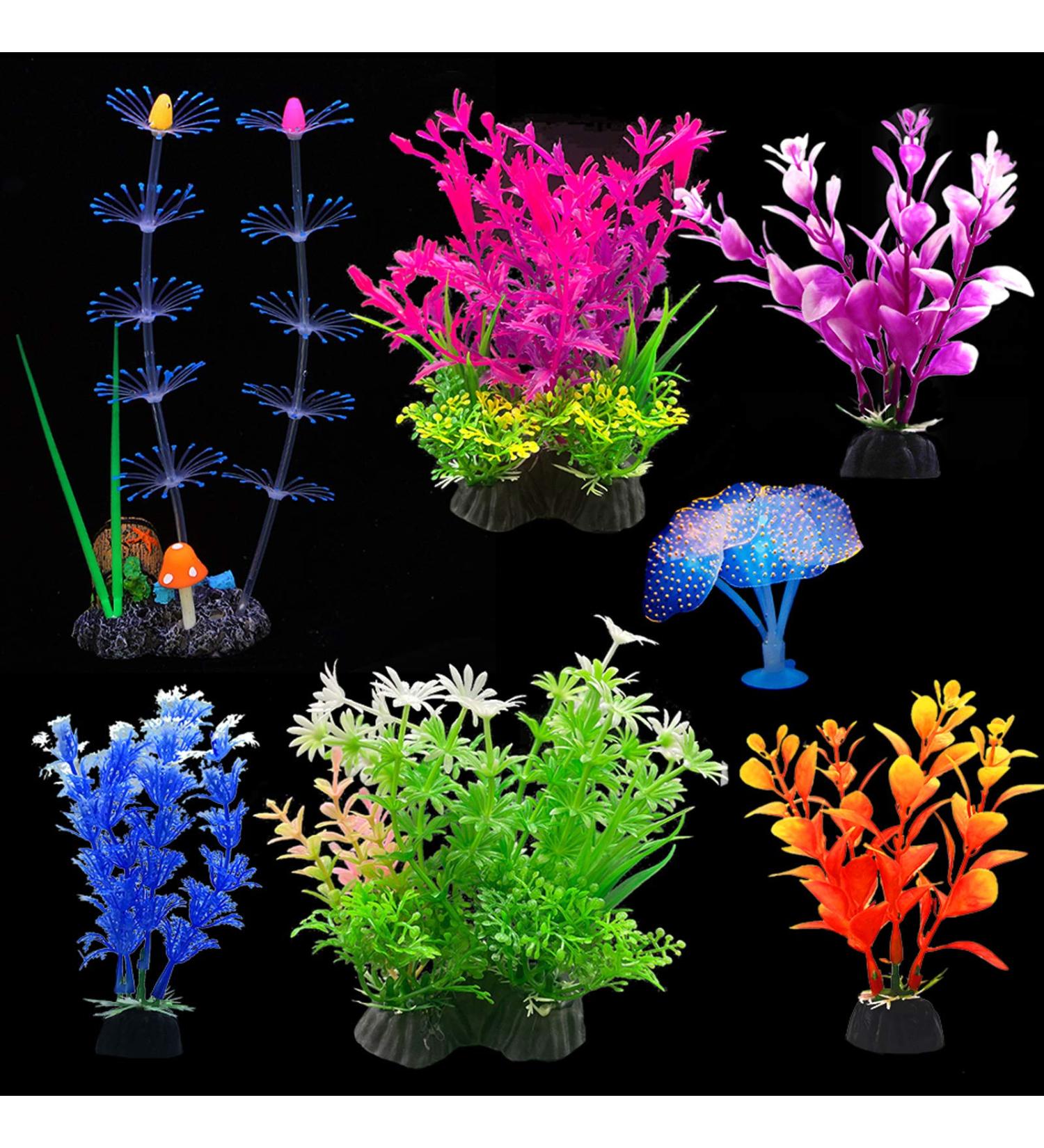 Buy Eqlef Artificial Aquarium Plants - 7 Piece Bright Coral & Aquatic Decorations for Stunning Aquariums - Buy Online on GoSupps.com