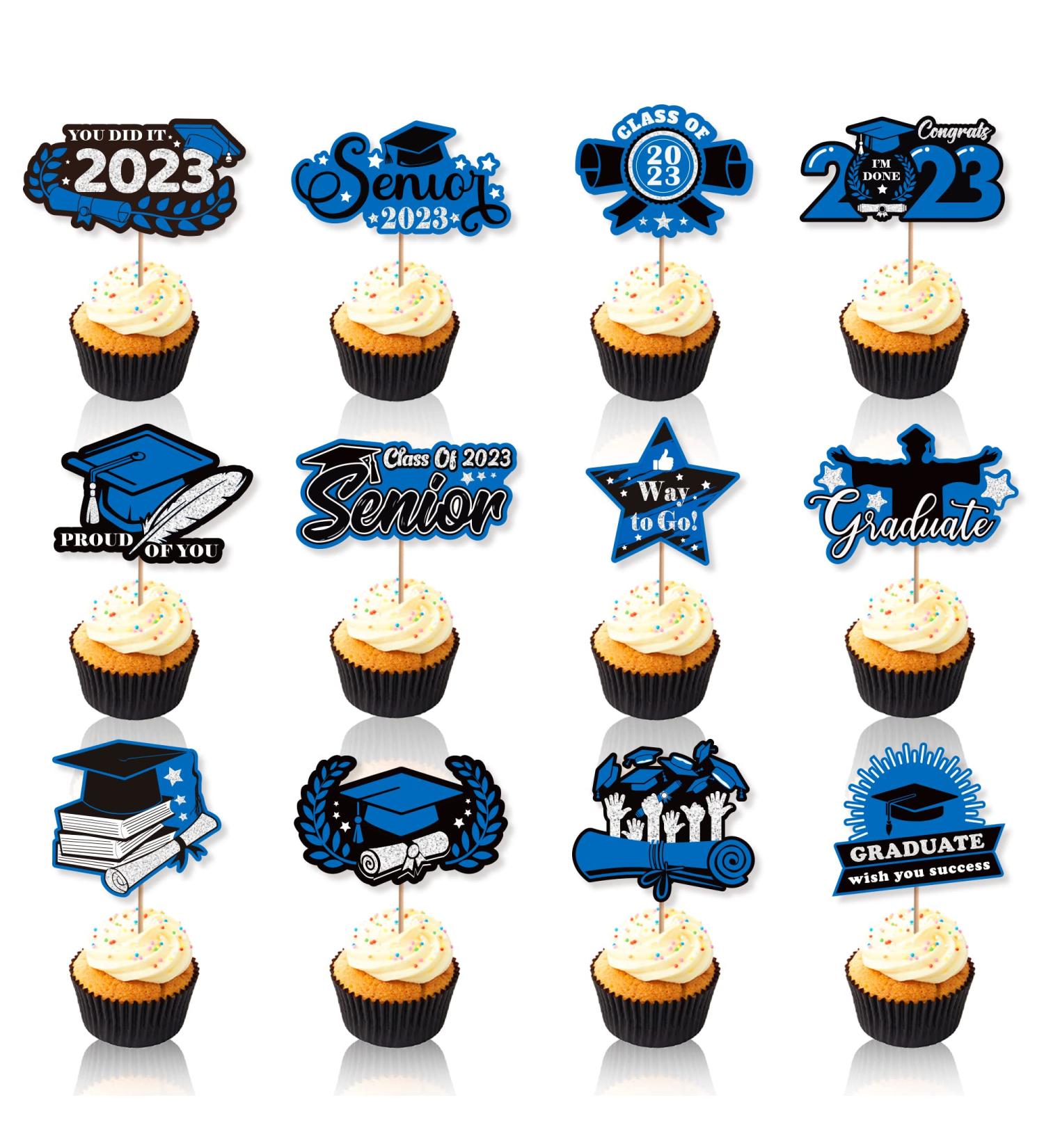 TEICTS Graduation Party Decor 2023 Graduation Party Cupcake Toppers 24 PCS Congrats Grad Cake Toppers Blue and Silver Cupcake Toppers 2023 Graduates Class of 2023 Party Decor (UK-OP-GradCupcakeBlue) - Buy Online on GoSupps.com