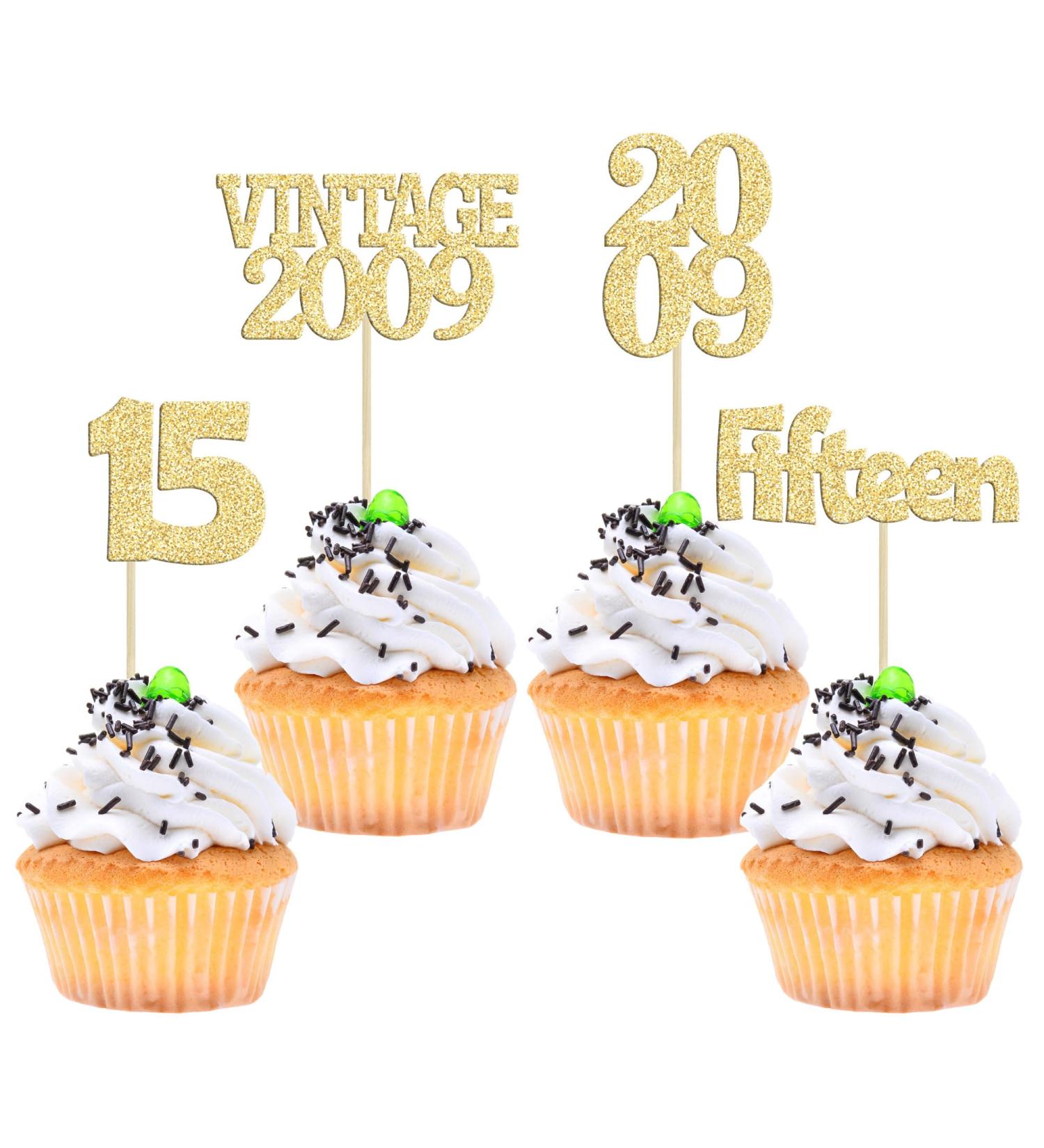 Gyufise 24Pcs Sweet 15 Cupcake Toppers Glitter Fifteen Vintage 2009 15th Birthday Cupcake Picks Hello 15 Years Birthday Cake Decorations for Happy 15th Birthday Anniversary Party Supplies Gold Gold 15th - Buy Online on GoSupps.com