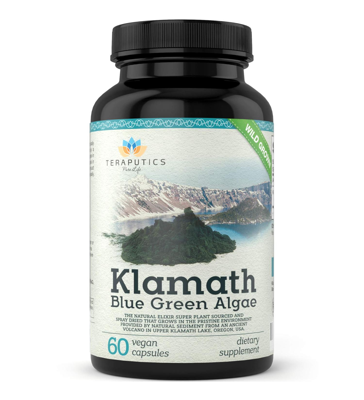 Organic Premium Klamath Blue Green Algae Capsules - Pure Chlorophyll SuperFood | 500mg 60 Vegan Capsules - Buy Online on GoSupps.com