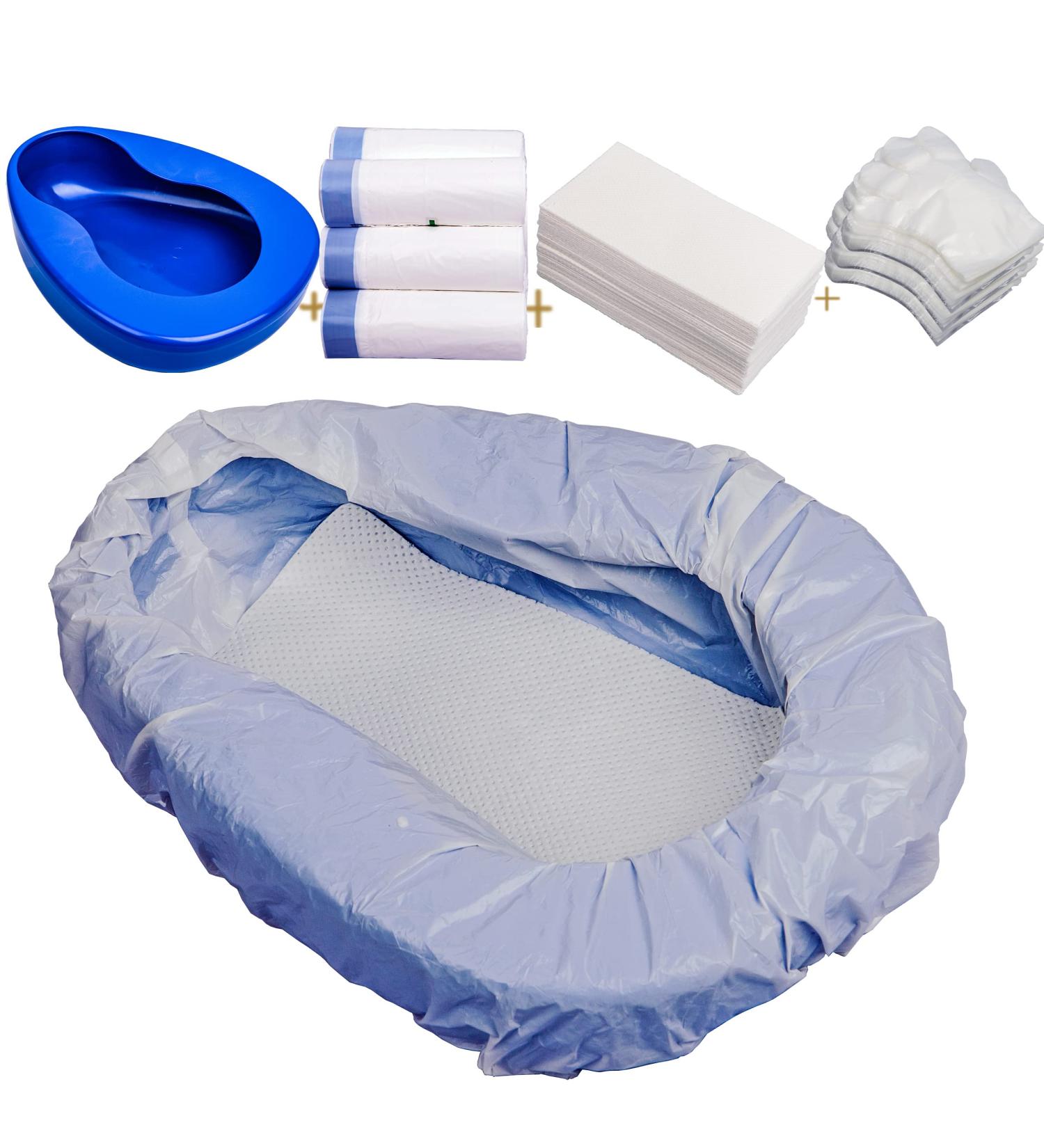 Bed Pan Set with Disposable Liners, Absorbent Pads, and Gloves - Comfortable Contoured Design for Elderly Men and Women - Buy Online on GoSupps.com
