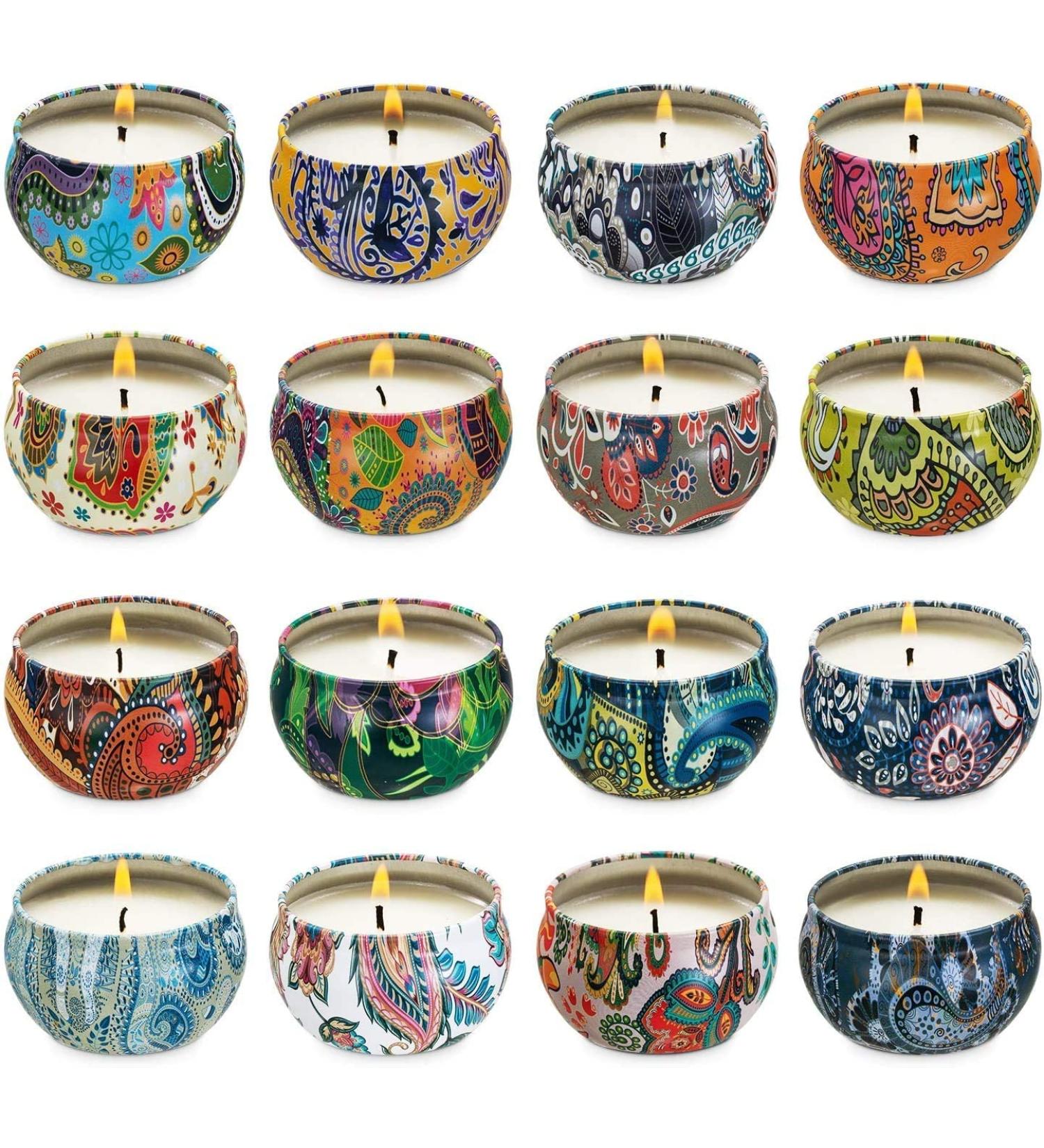 HELLY Scented Candles Gift Set Natural Soy Wax Portable Travel Tin Candles Gifts for Women Fragrance Essential Oil Candles for Aromatherapy Relaxation Stress Relief Christmas 16 Pack - Buy Online on GoSupps.com