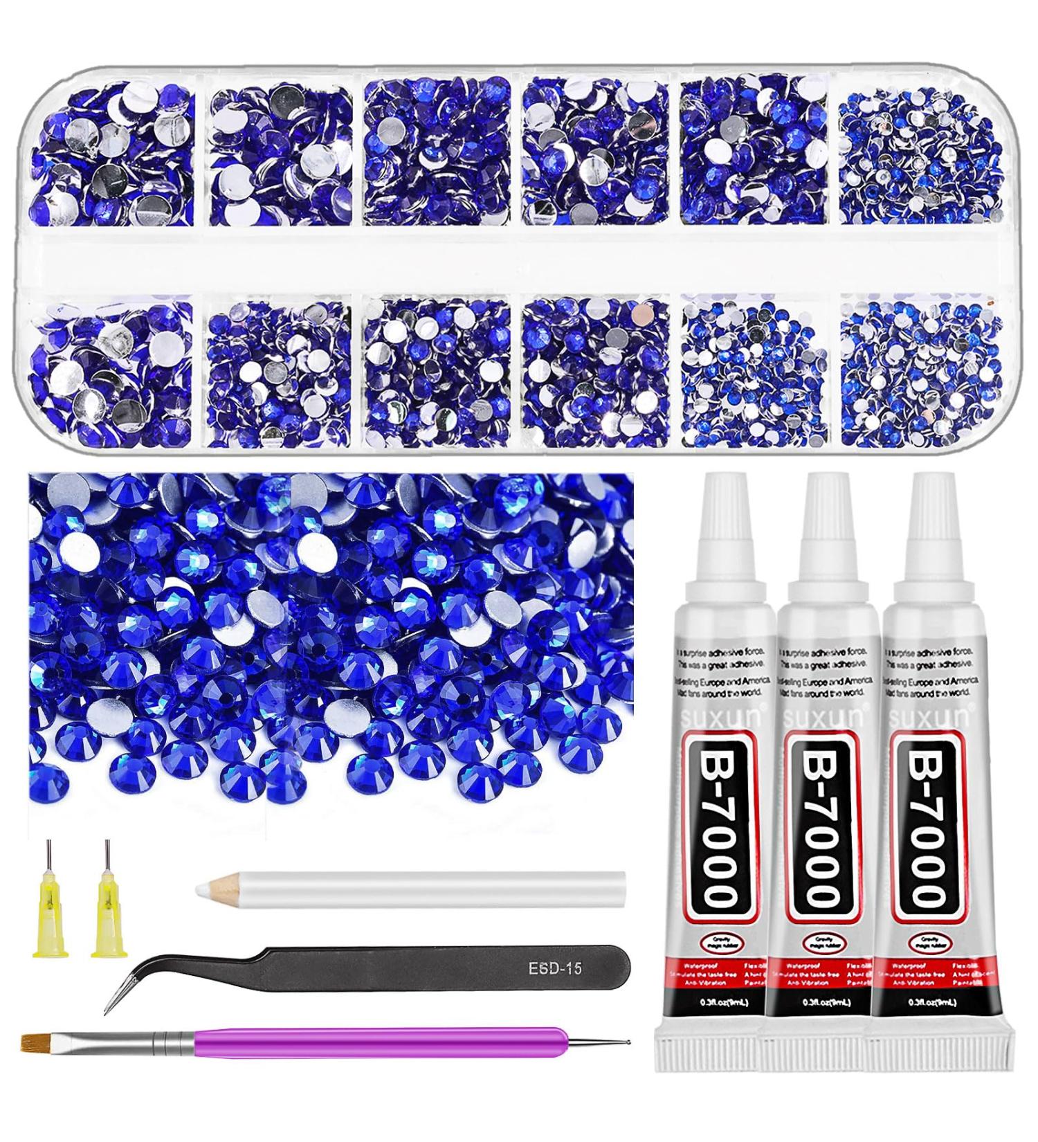 GLARKS B7000 Jewelry Adhesive Glue with Rhinestone Gems Kit 2600Pcs Dark Blue Rhinestones with Gems Adhesive Flat Back Gems Crystal Rhinestones with 6Pcs Dotting Tools for Craft Nail Art - Buy Online on GoSupps.com