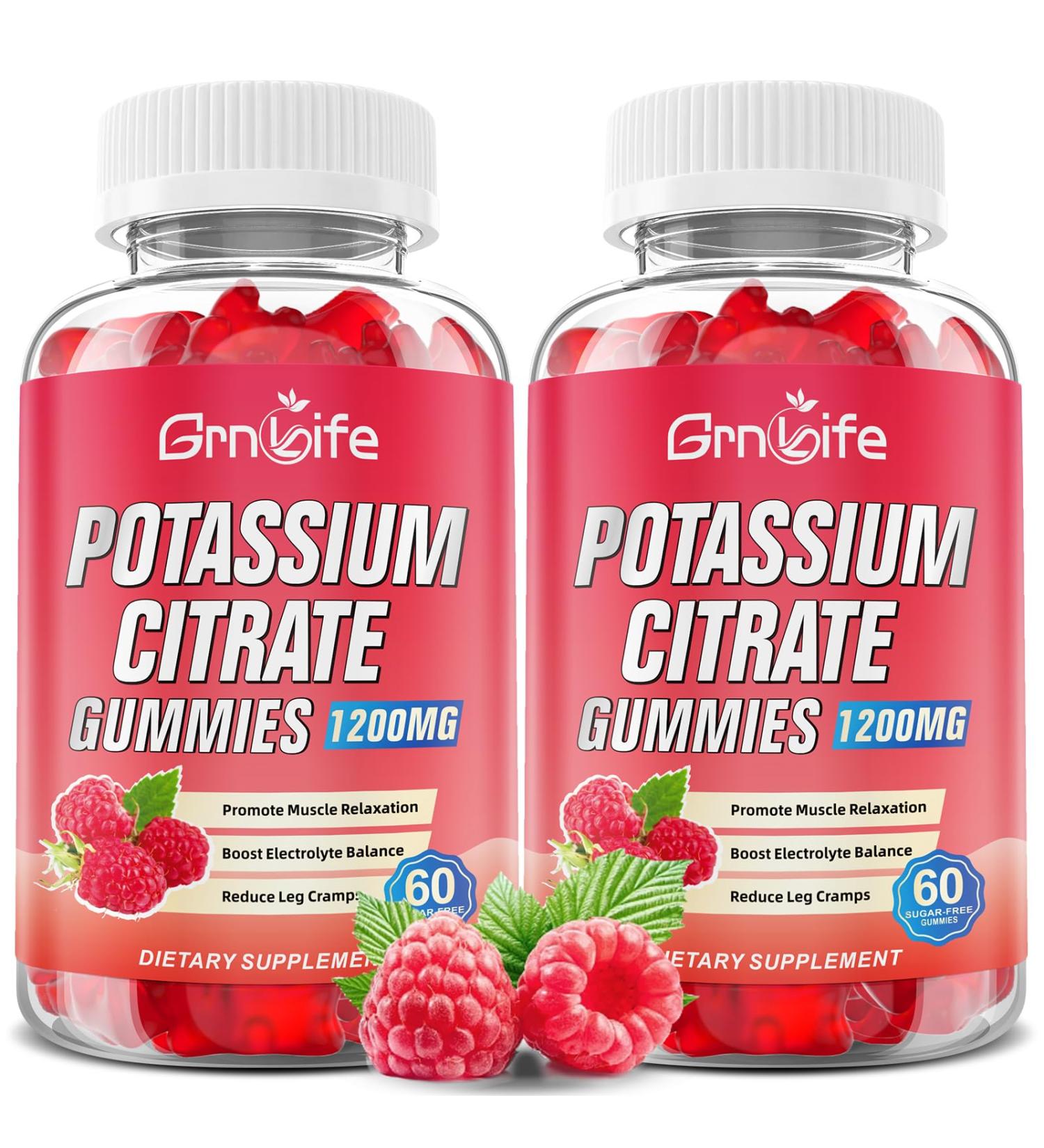 2 Pack Potassium Citrate Gummies High Potassium Supplement 1200mg Support Leg Cramps & Muscle Health Potassium Gummies for Adults & Kids Vegan Raspberry Flavor 120 Count 120 Count (Pack of 1) - Buy Online on GoSupps.com