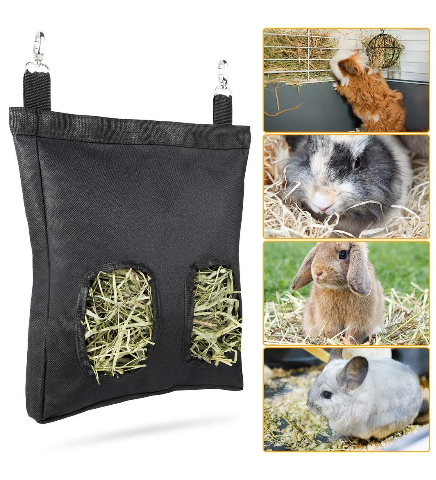 Geegoods Rabbit Hay Feeder Bag - Hanging Guinea Pig Hay Storage - Small Animal Feeding - 600D Oxford Cloth Fabric - Black - Buy Online on GoSupps.com