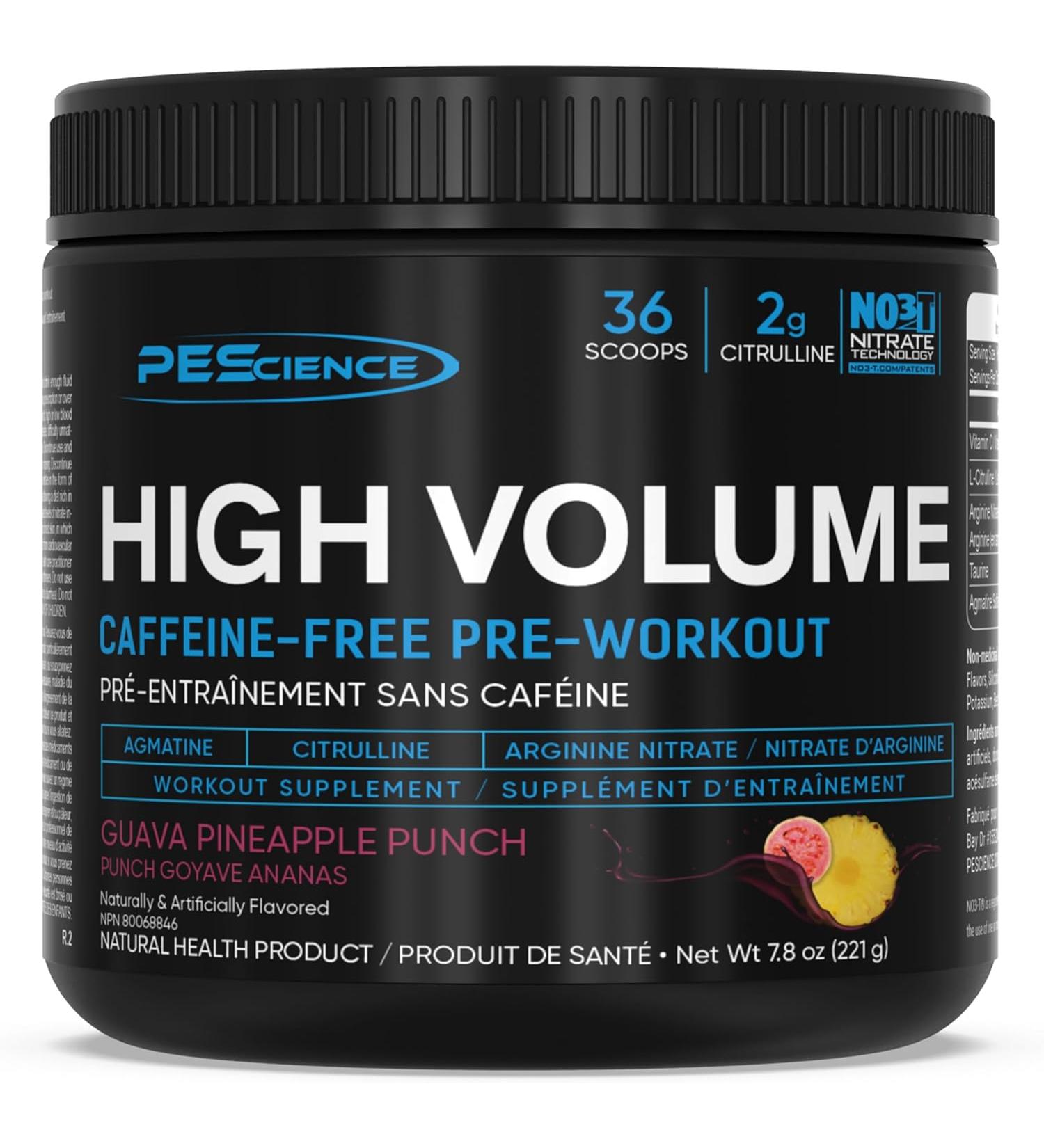 PEScience High Volume Pre Workout Powder with L Arginine Nitrate Guava Pineapple Punch 36 Scoops Caffeine Free - Buy Online on GoSupps.com