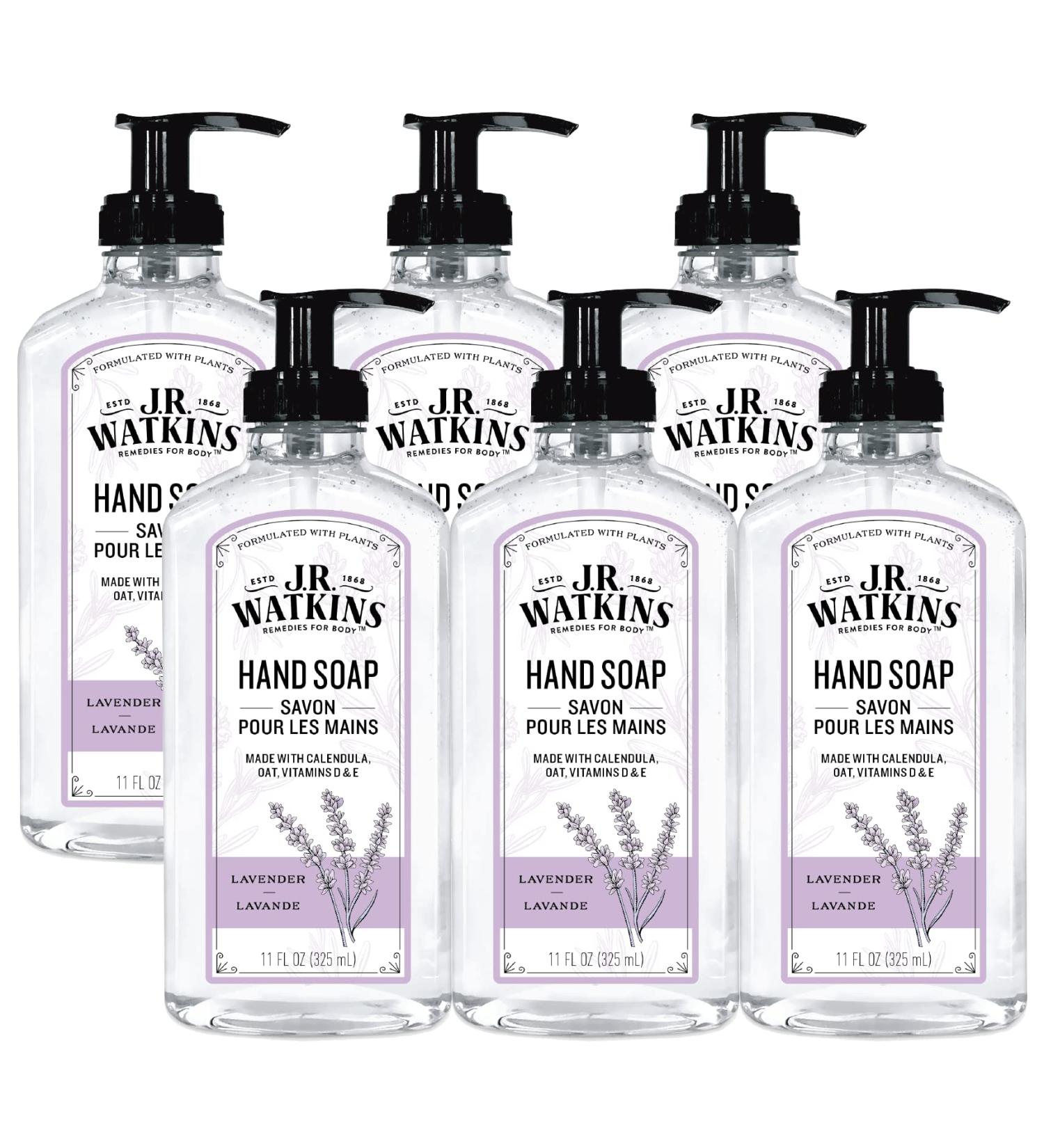 J.R. Watkins Lavender Gel Hand Soap 11 fl oz - Pack of 6 | Made in USA, Cruelty-Free Liquid Hand Wash for Bathroom or Kitchen - Buy Online on GoSupps.com
