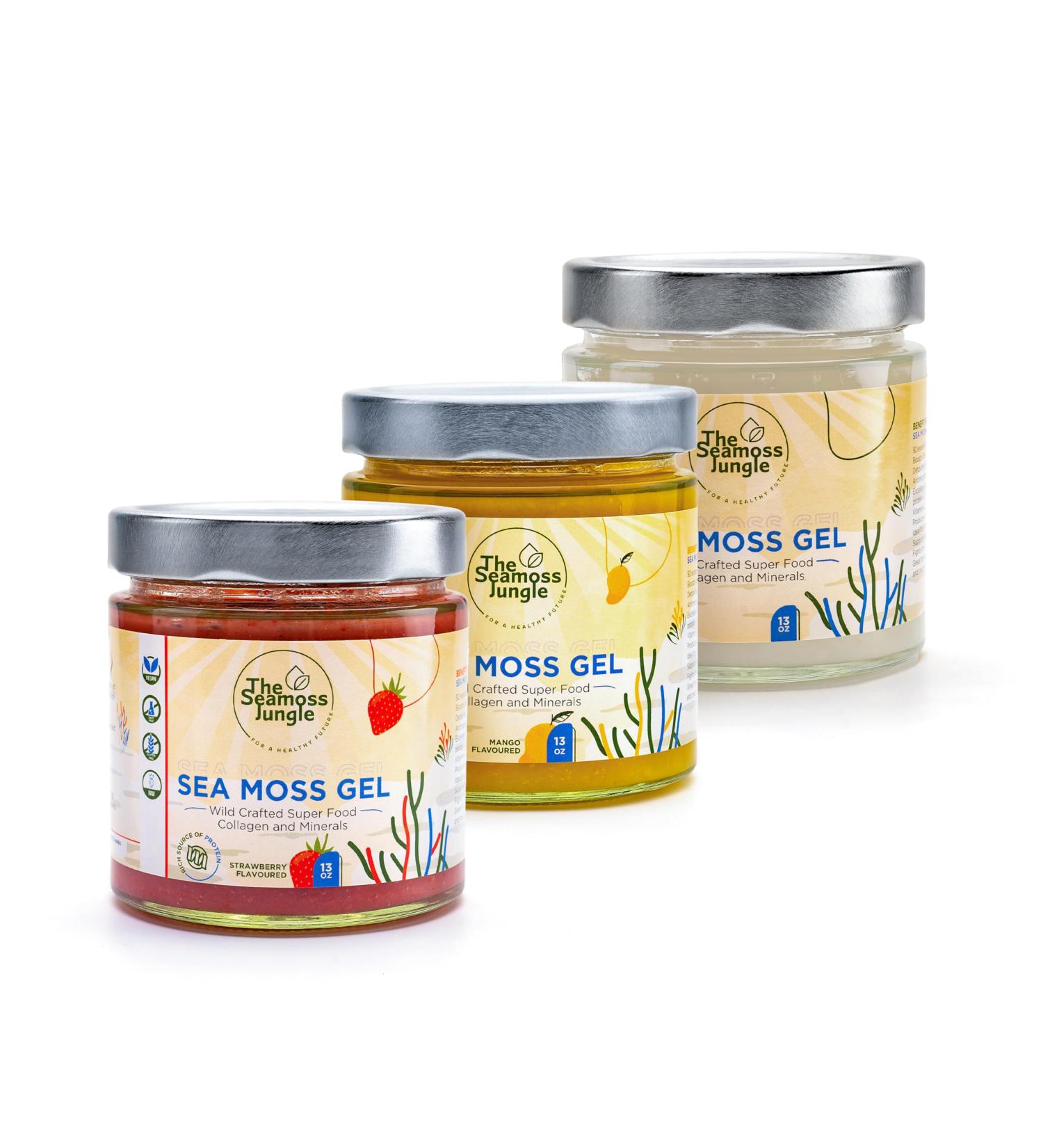 Sea Moss Family Pack - 3 Gels (Golden Strawberry Mango) - 390ml - Natural Superfood for Immunity Energy and Digestion - Buy Online on GoSupps.com