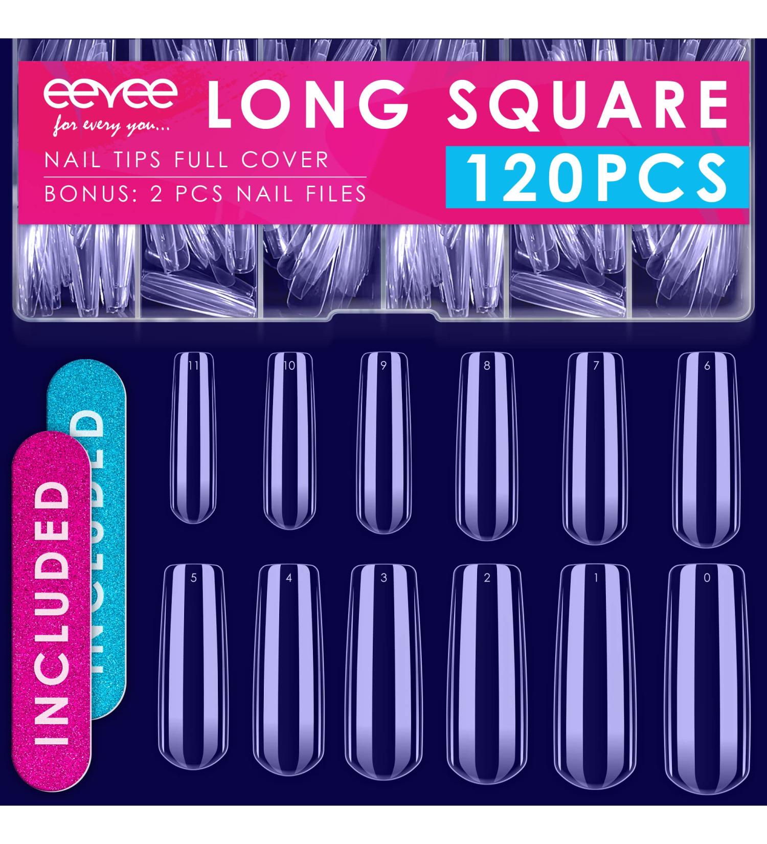 120 pcs Fake Clear Acrylic Nails Tips - Professional Full Cover Press On Nails for Acrylic Nails - C Curve Long Square Tips - Buy Online on GoSupps.com