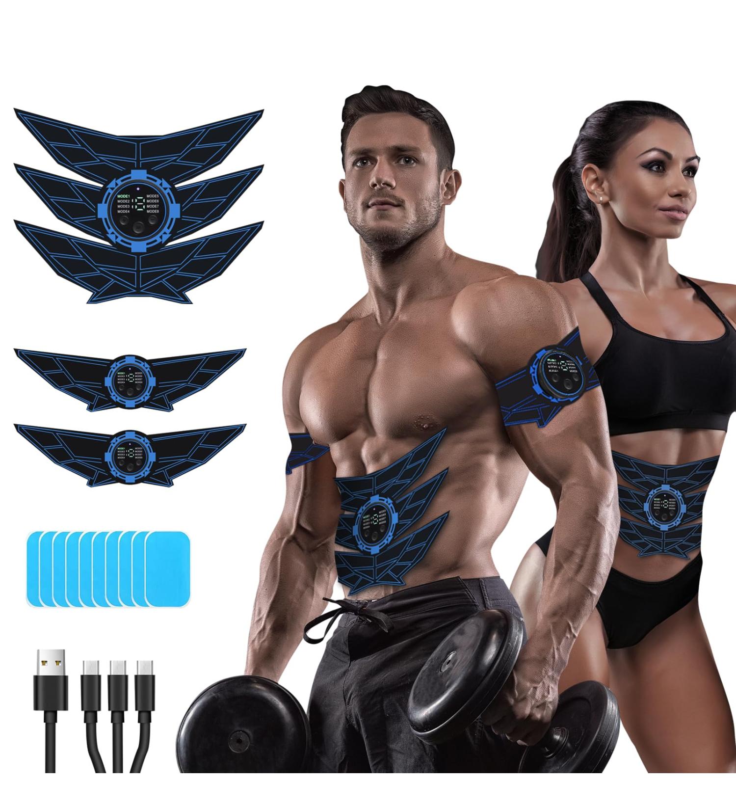 EMS Abdominal Muscle Trainer - Full-Body Workout Device with 8 Modes & 15 Intensities | Includes 10 Replacement Hydrogels - Buy Online on GoSupps.com